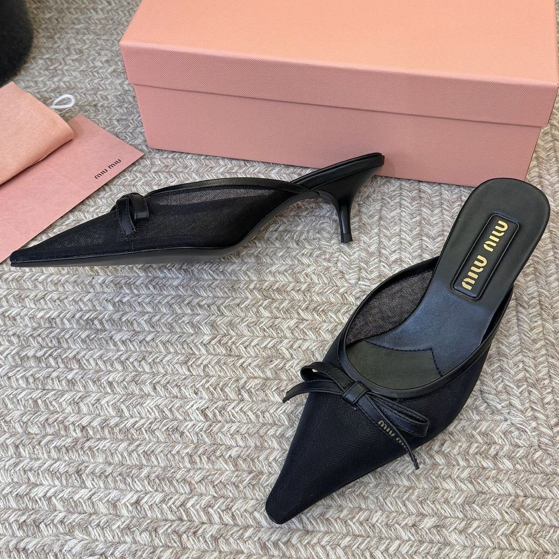 Miu Miu 2026 Pointed Toe High Heels Shoe 45mm Mesh 970396