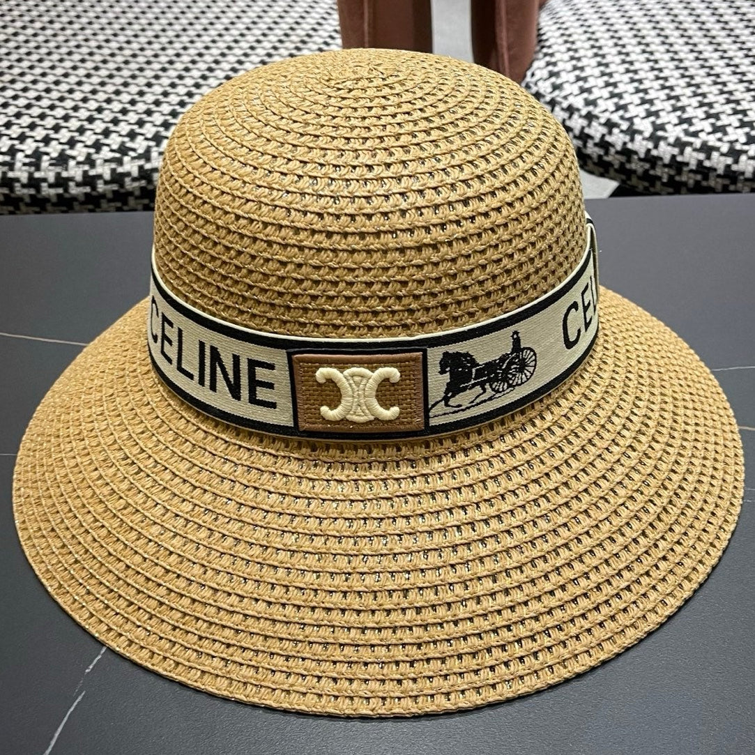Celine Ribbon Straw Bucket Hat 491800