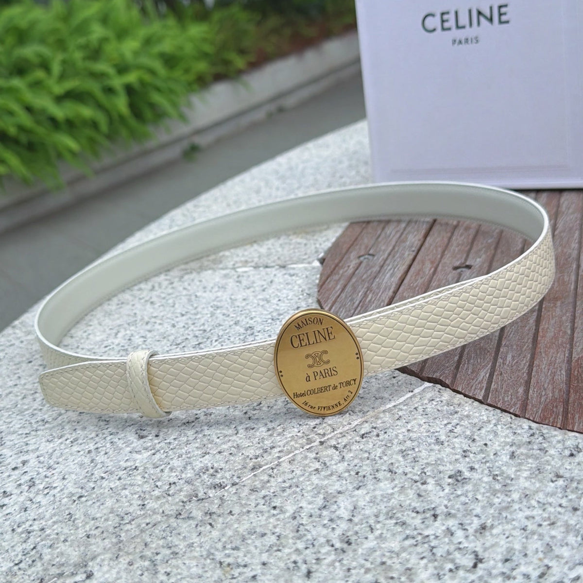 Celine 4.5cm Belt Buckle 2.5cm Width Embossed Leather