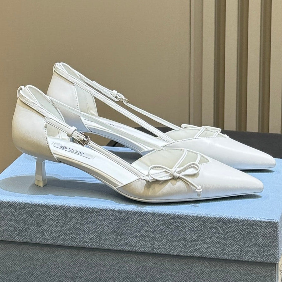 Prada 2026 Bow Pointed-Toe Pumps 45mm Calfskin 151241