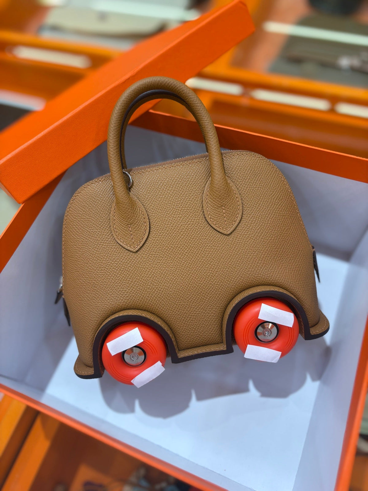 High-end Hermes 2026 Mini Bowling Wheel Bag Epsom Leather