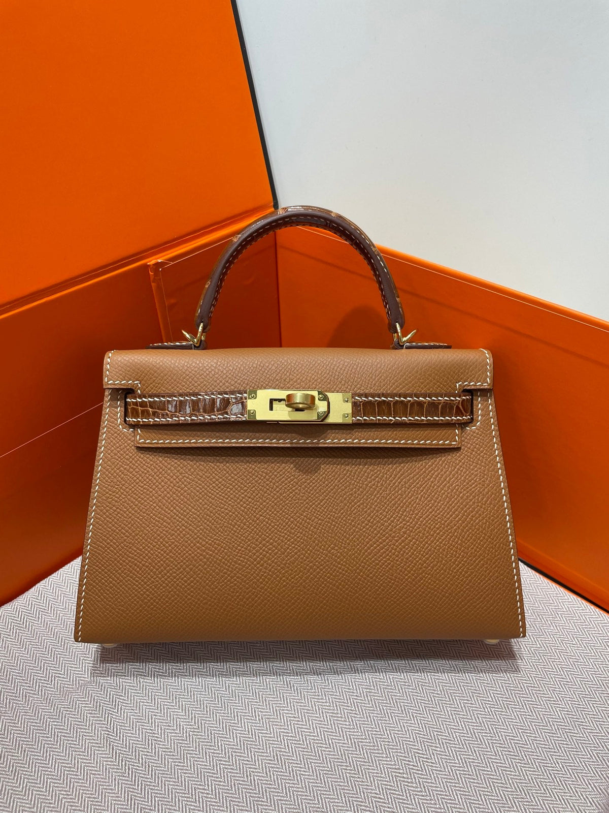 High-end Hermes 2026 Mini Kelly Bag 19cm Crocodile/Epsom Leather