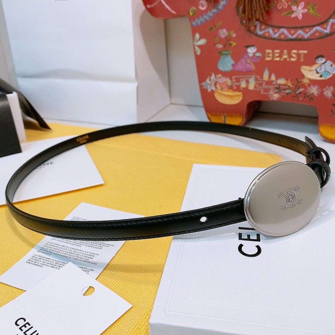 Celine 2026 Triomphe Slim Belt 13mm Leather 212866