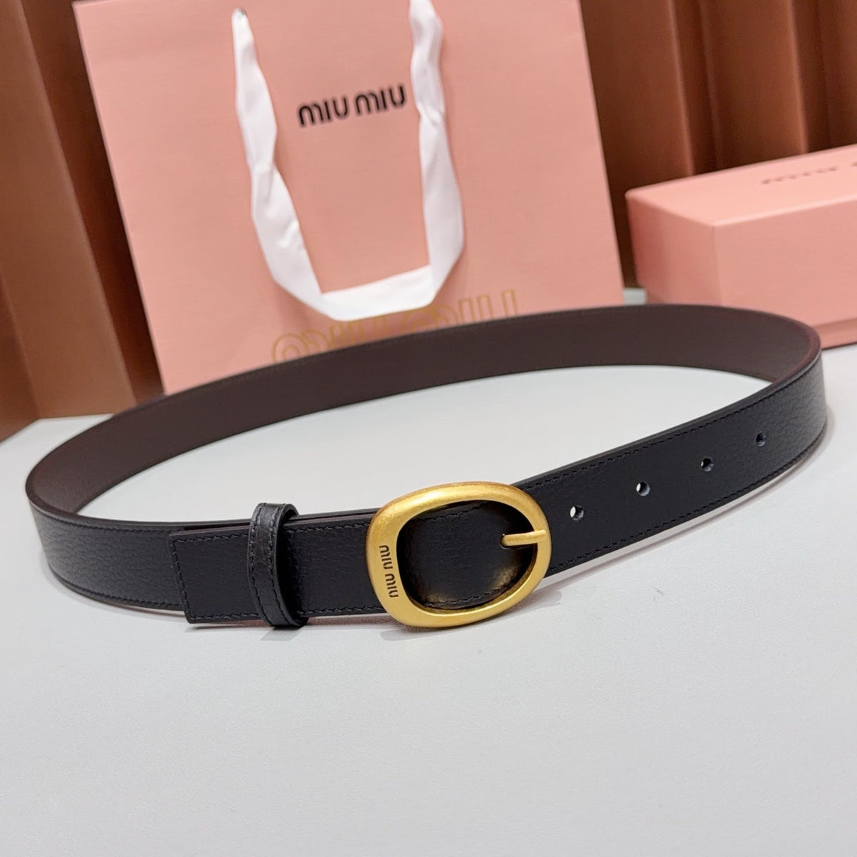 Miumiu2026 Oval Buckle Belt 30mm Leather
