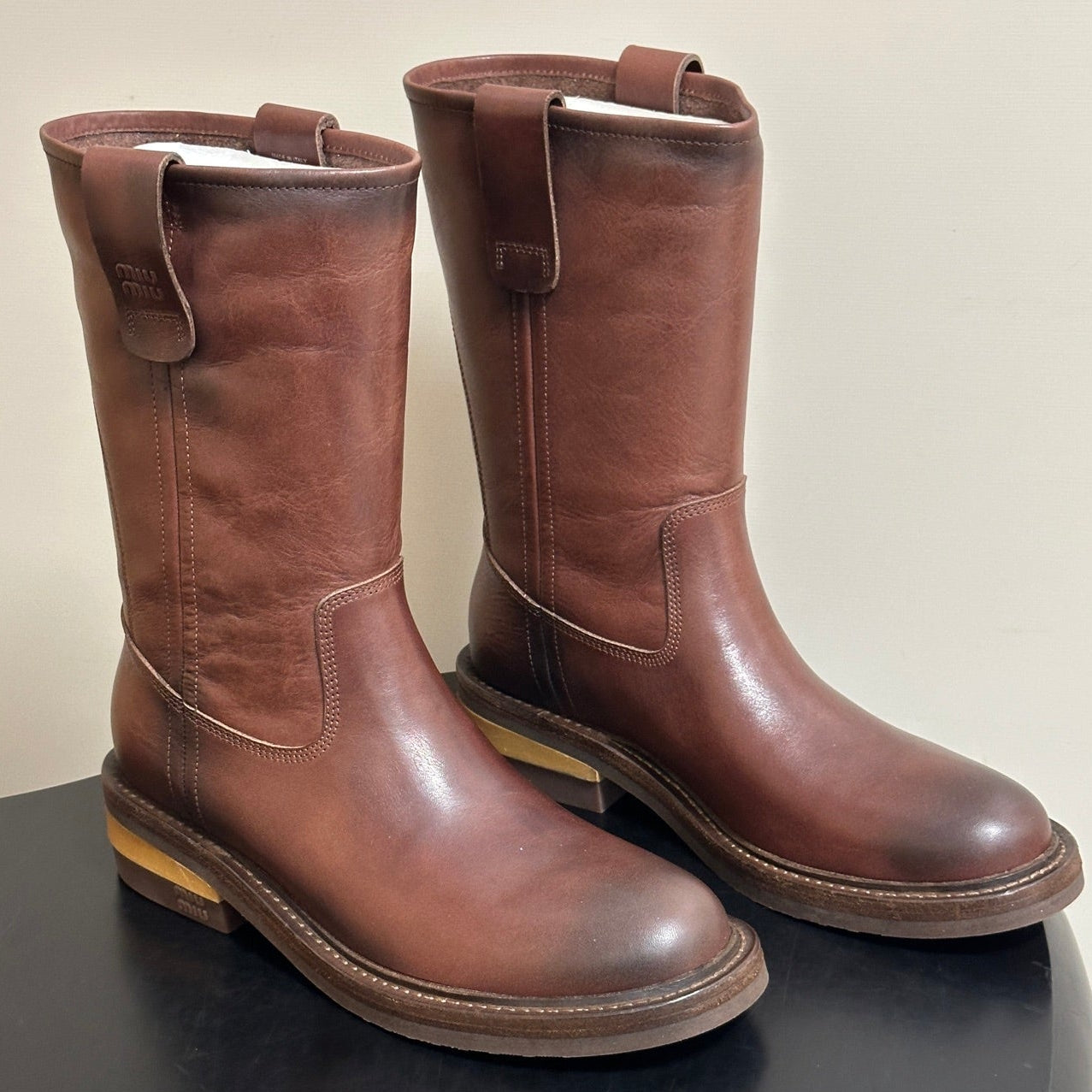 Miu Miu 2026 Foule Mid-Calf Boots Cowhide 994108