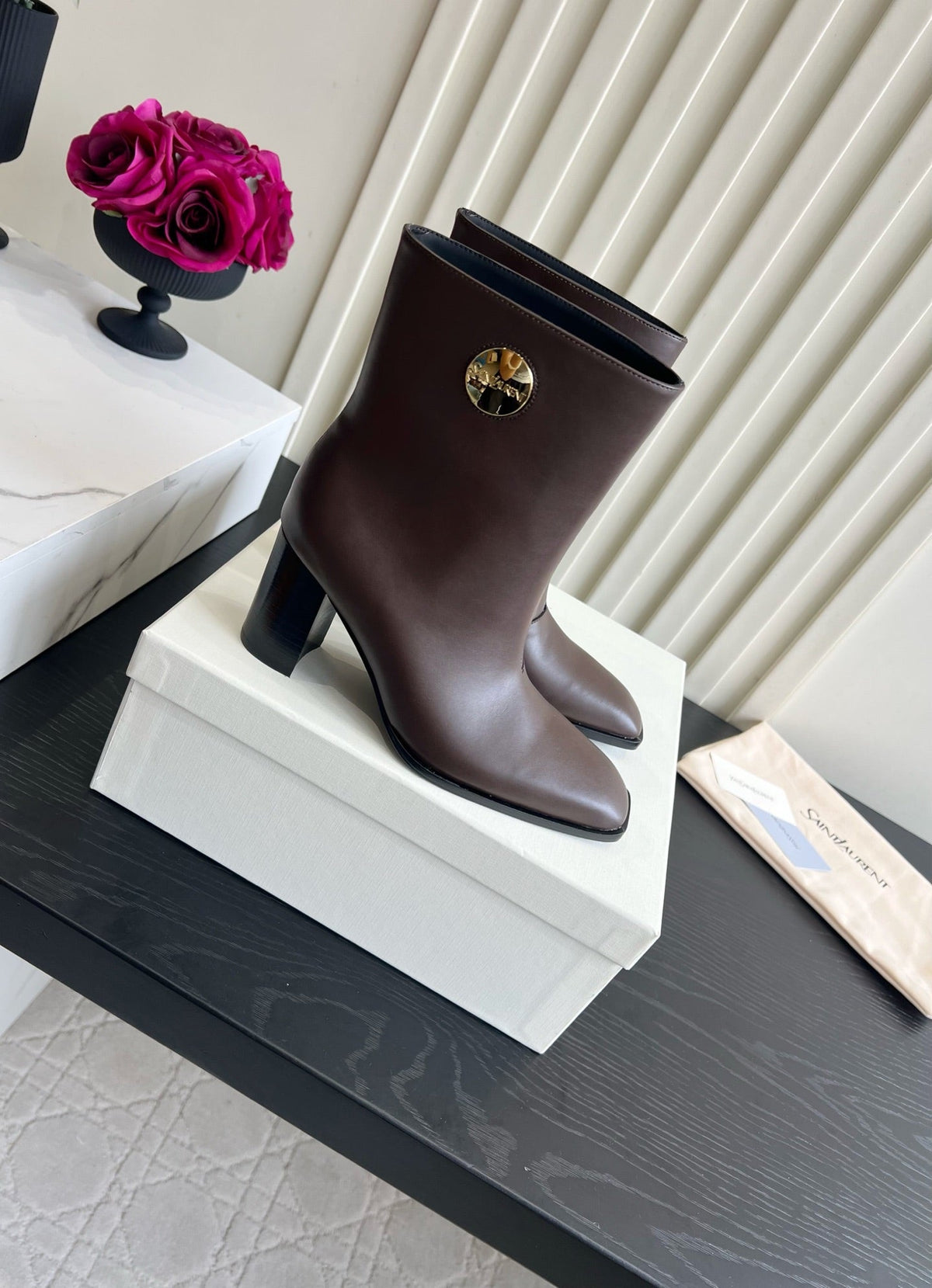 YSL 2026 Square Toe Boots 70mm Leather 198192