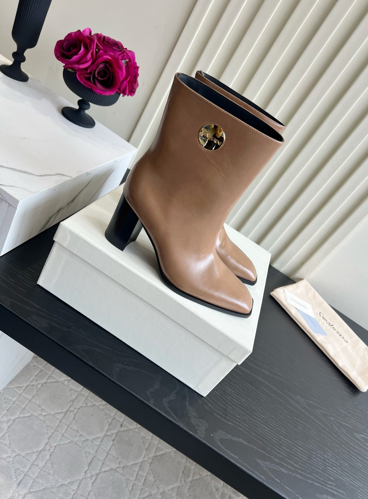 YSL 2026 Square Toe Boots 70mm Leather 198192