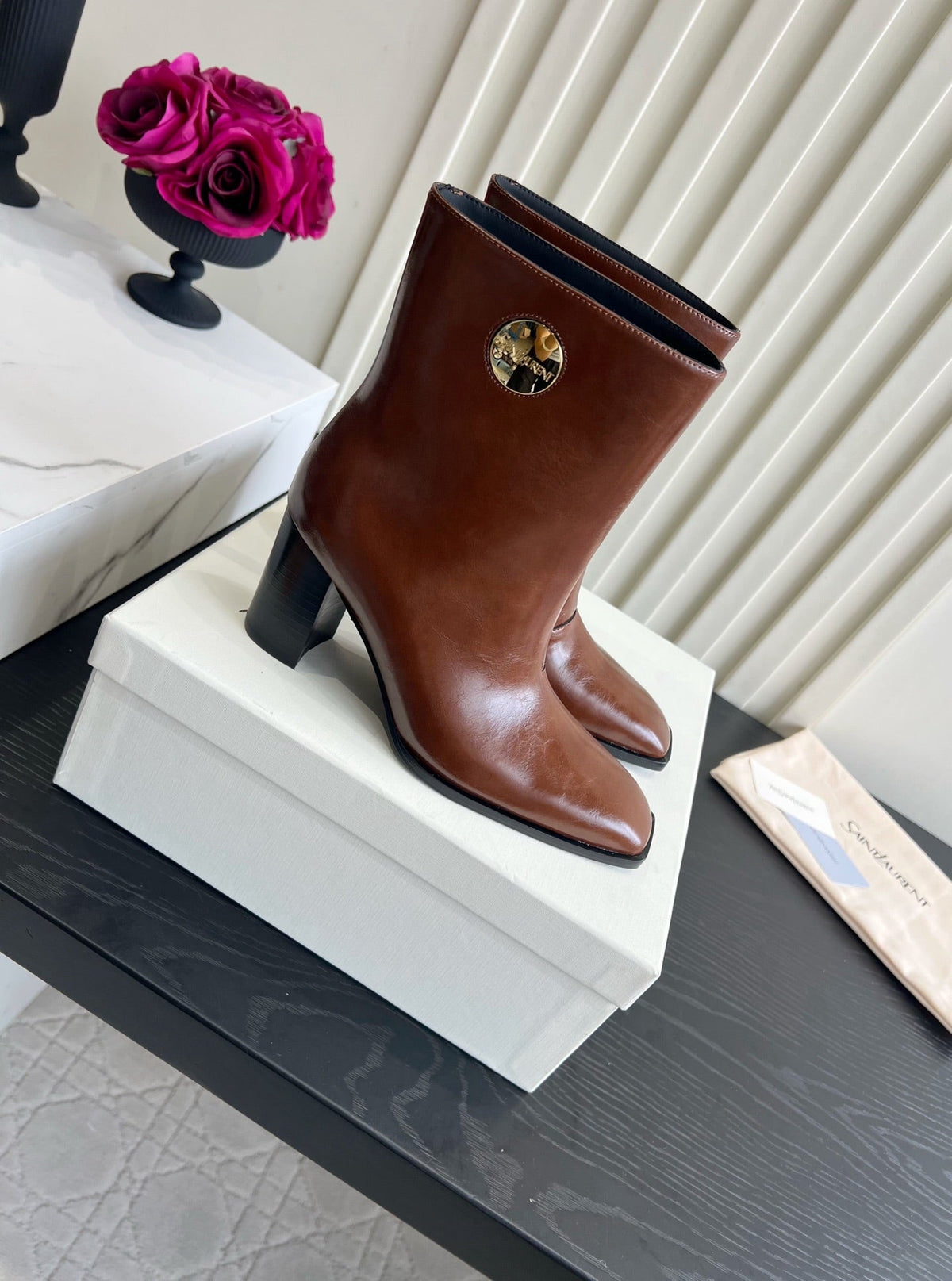 YSL 2026 Square Toe Boots 70mm Leather 198192