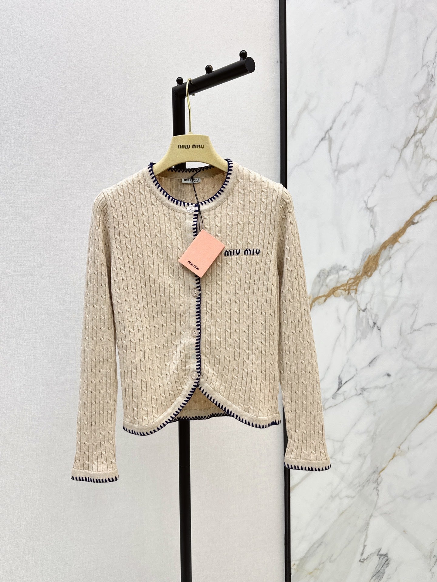 Miumiu 2026 Cardigan Blue And Beige Wool 782136