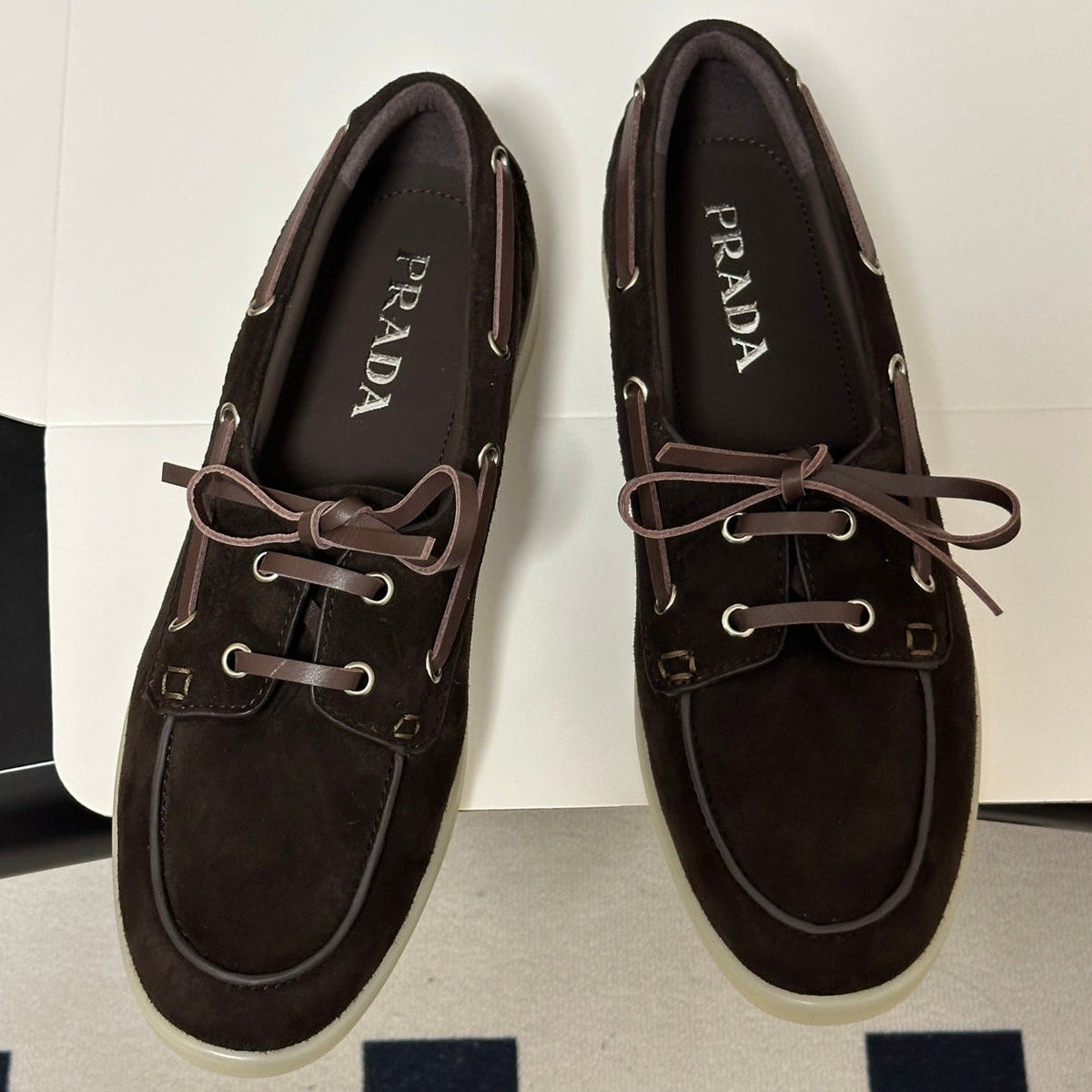 Prada 2026 Lace Up Boat Shoes Suede 151260