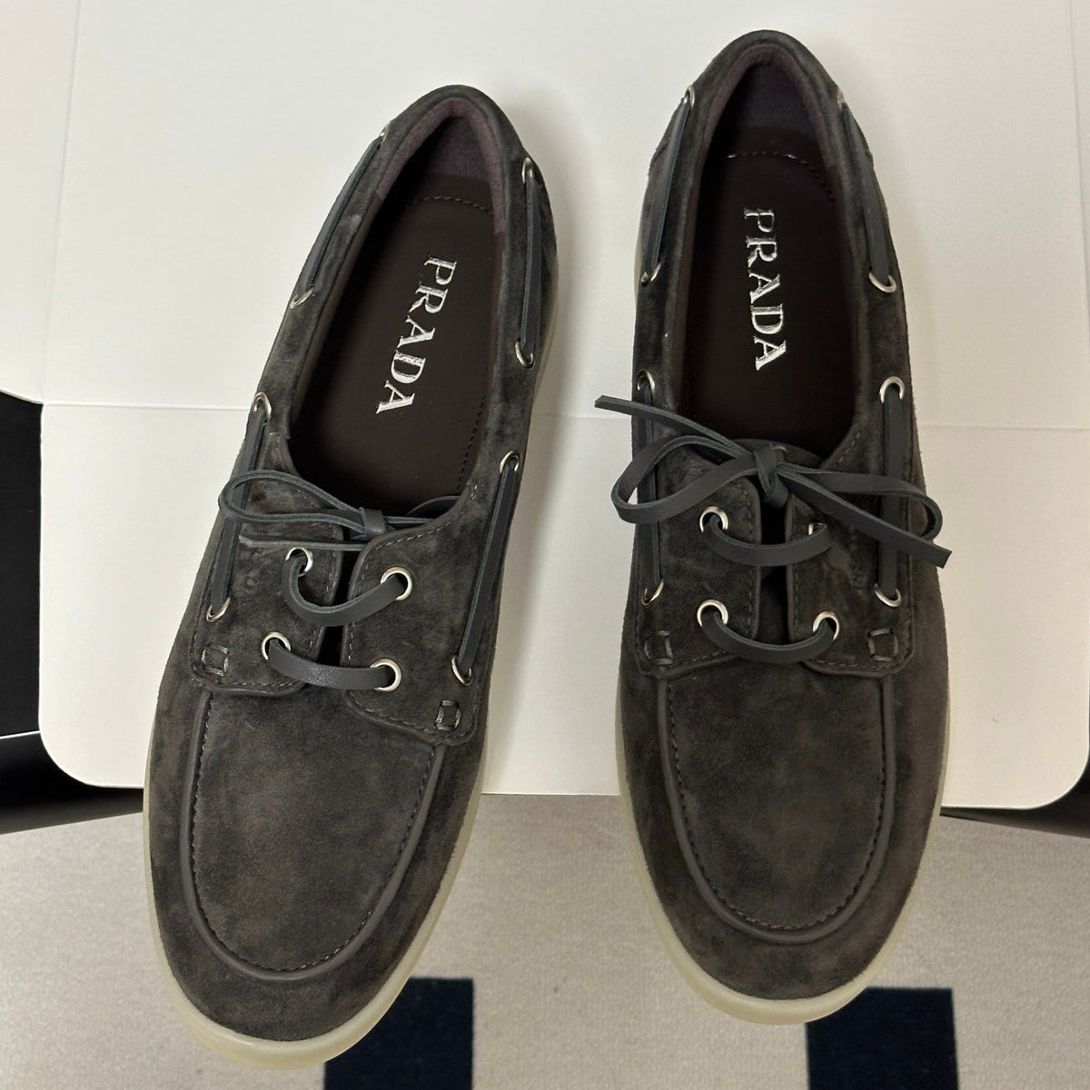 Prada 2026 Lace Up Boat Shoes Suede 151260