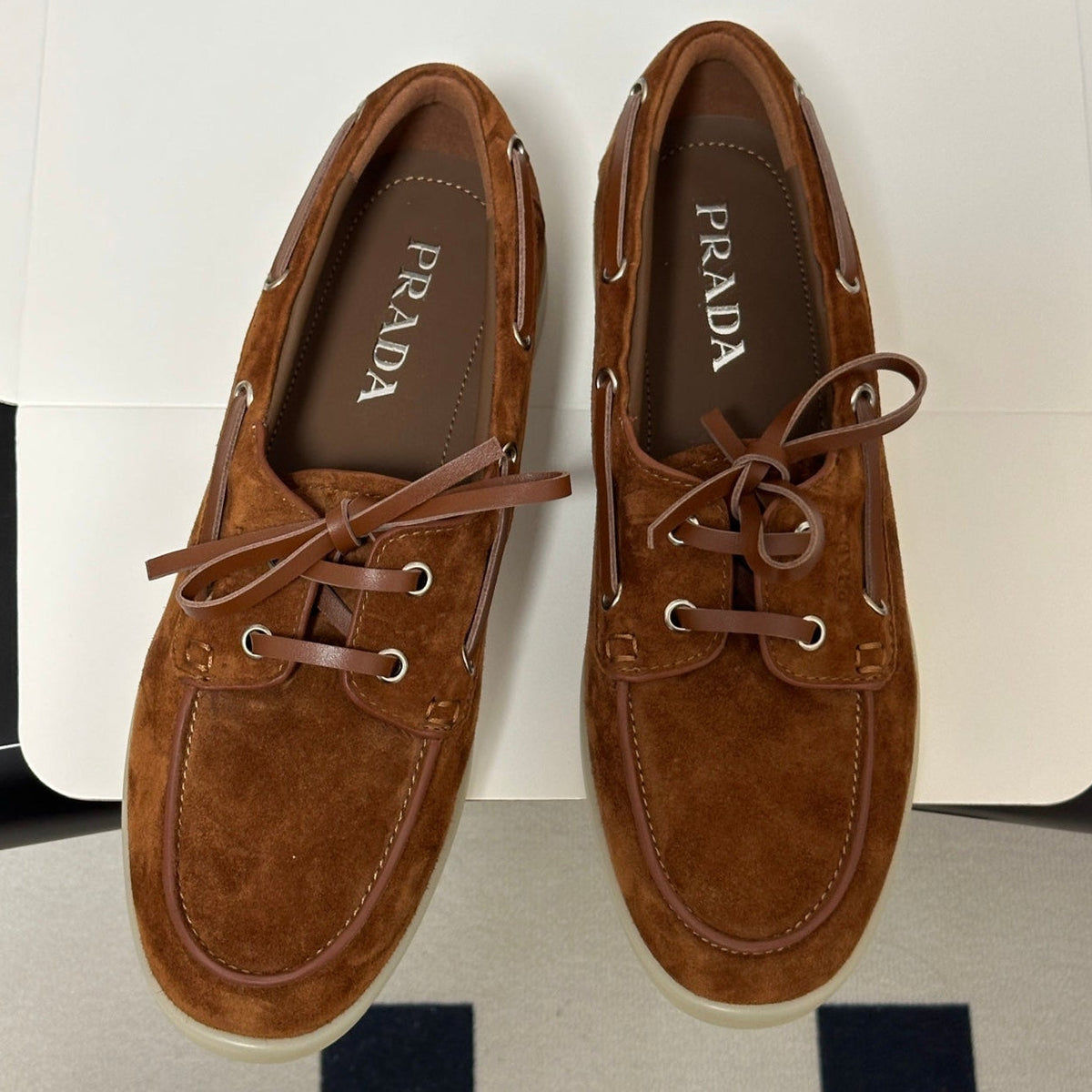 Prada 2026 Lace Up Boat Shoes Suede 151260