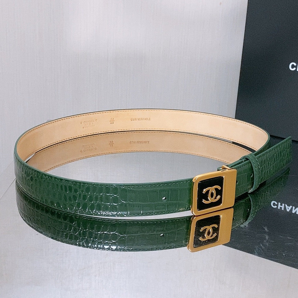 Chanel 2026 Crocodile-Embossed Belt 30mm Calfskin