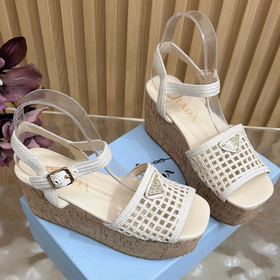 Prada 2026 Platform Sandals 75mm Crochet Fabric 151249