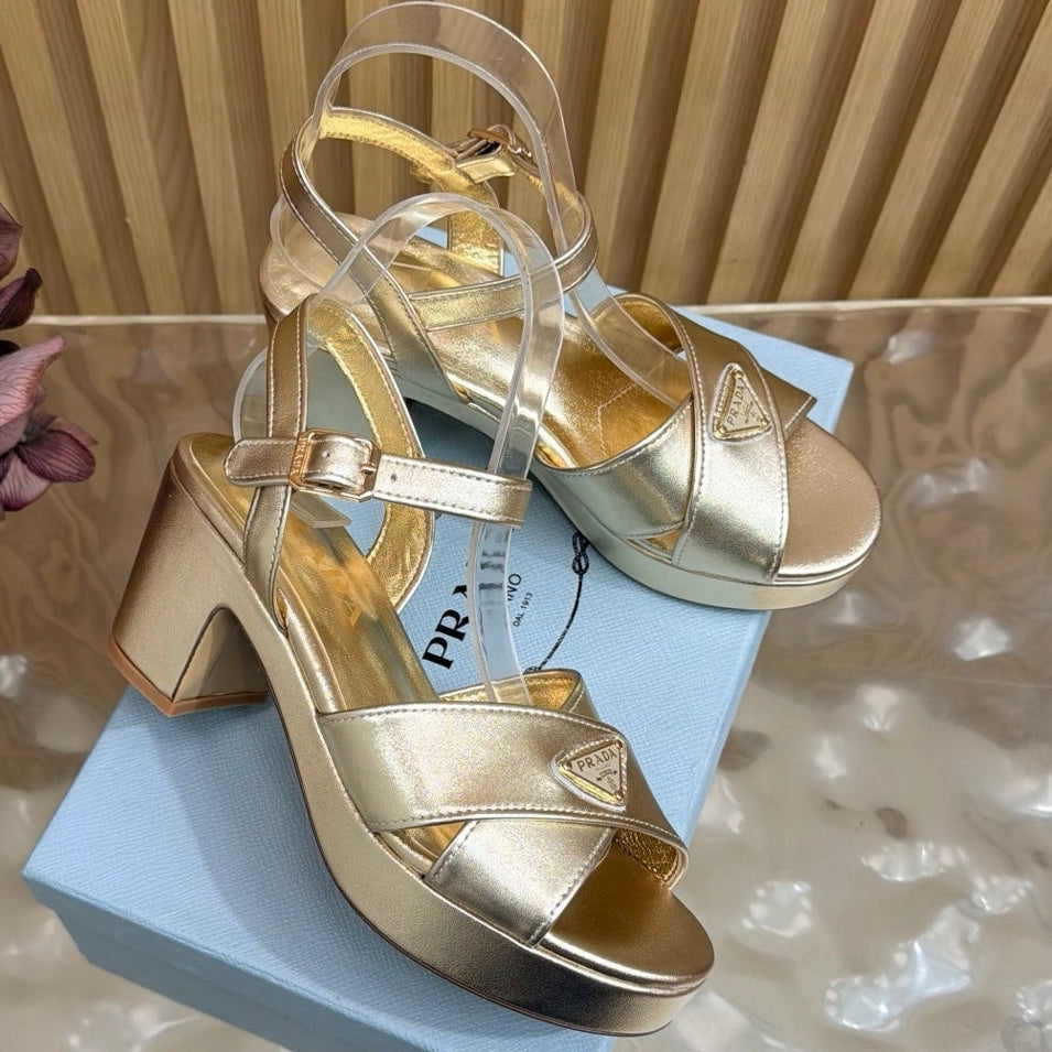 Prada 2026 Round-Toe Platform Sandals 75mm Cowhide 151253