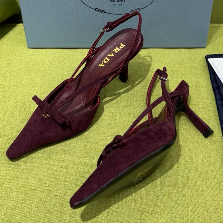 Prada 2026 Pointed Toe Slingback 75mm Suede Leather 148651
