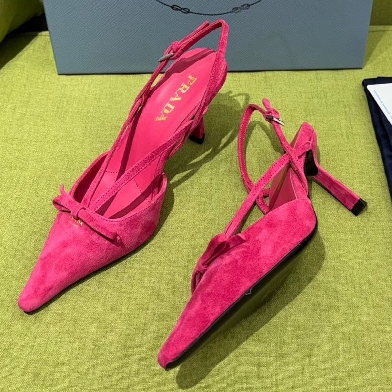 Prada 2026 Pointed Toe Slingback 75mm Suede Leather 148651