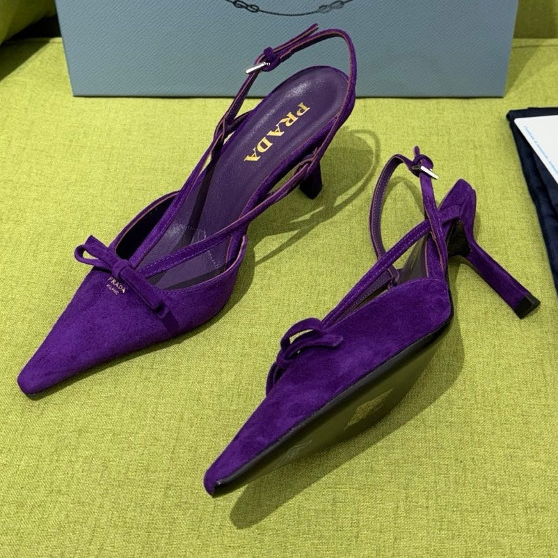 Prada 2026 Pointed Toe Slingback 75mm Suede Leather 148651