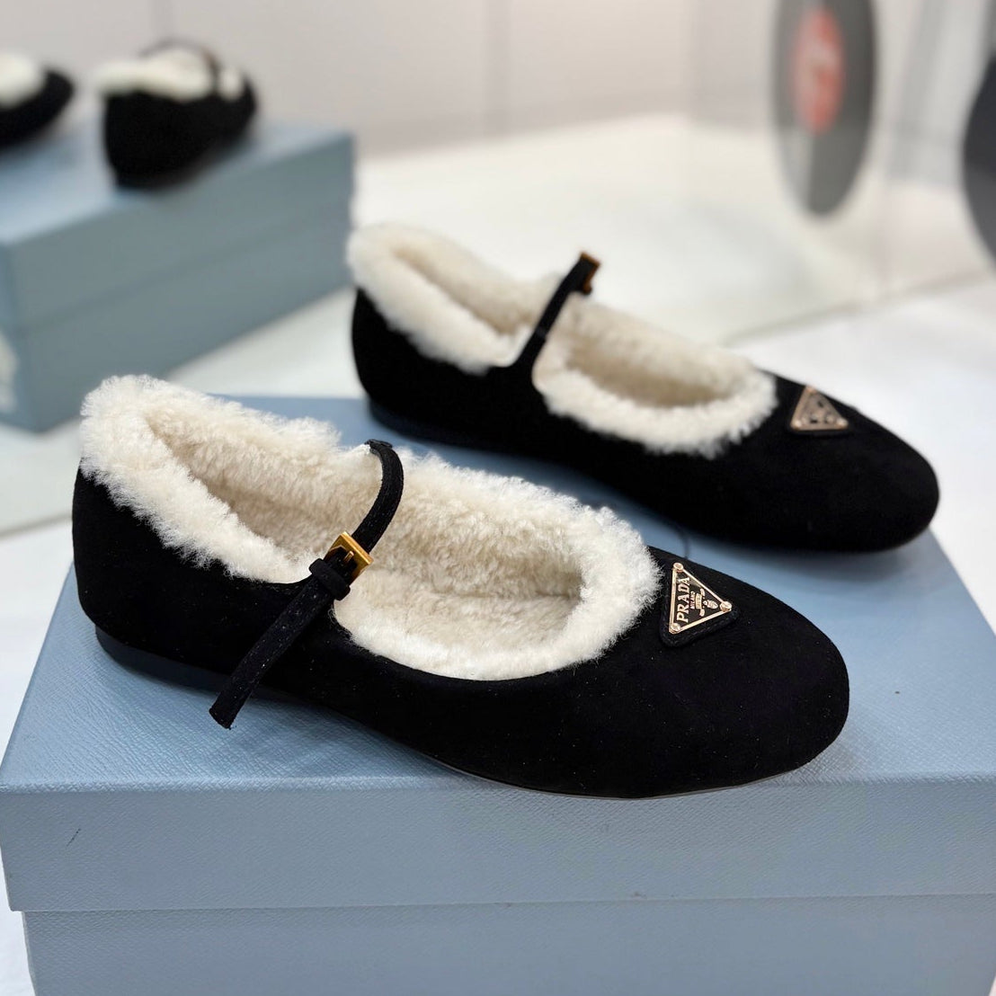 Prada 2026 Ballet Flat Suede Leather Wool 166108