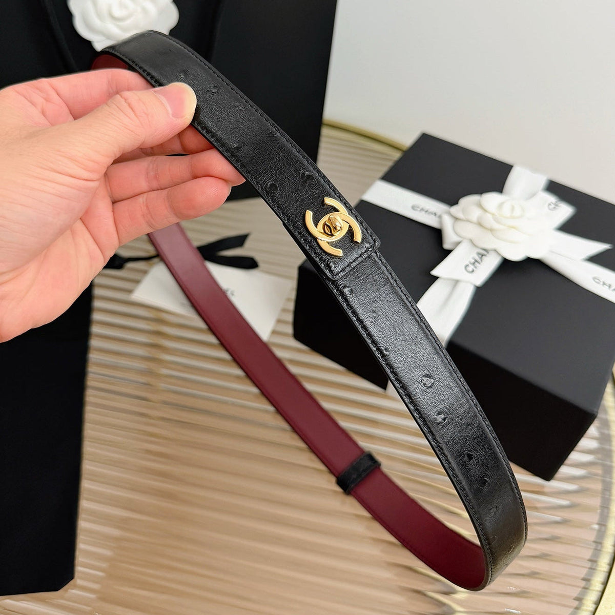 Chanel 2026 CC Logo Turn-Lock Belt 25mm Leather 219814