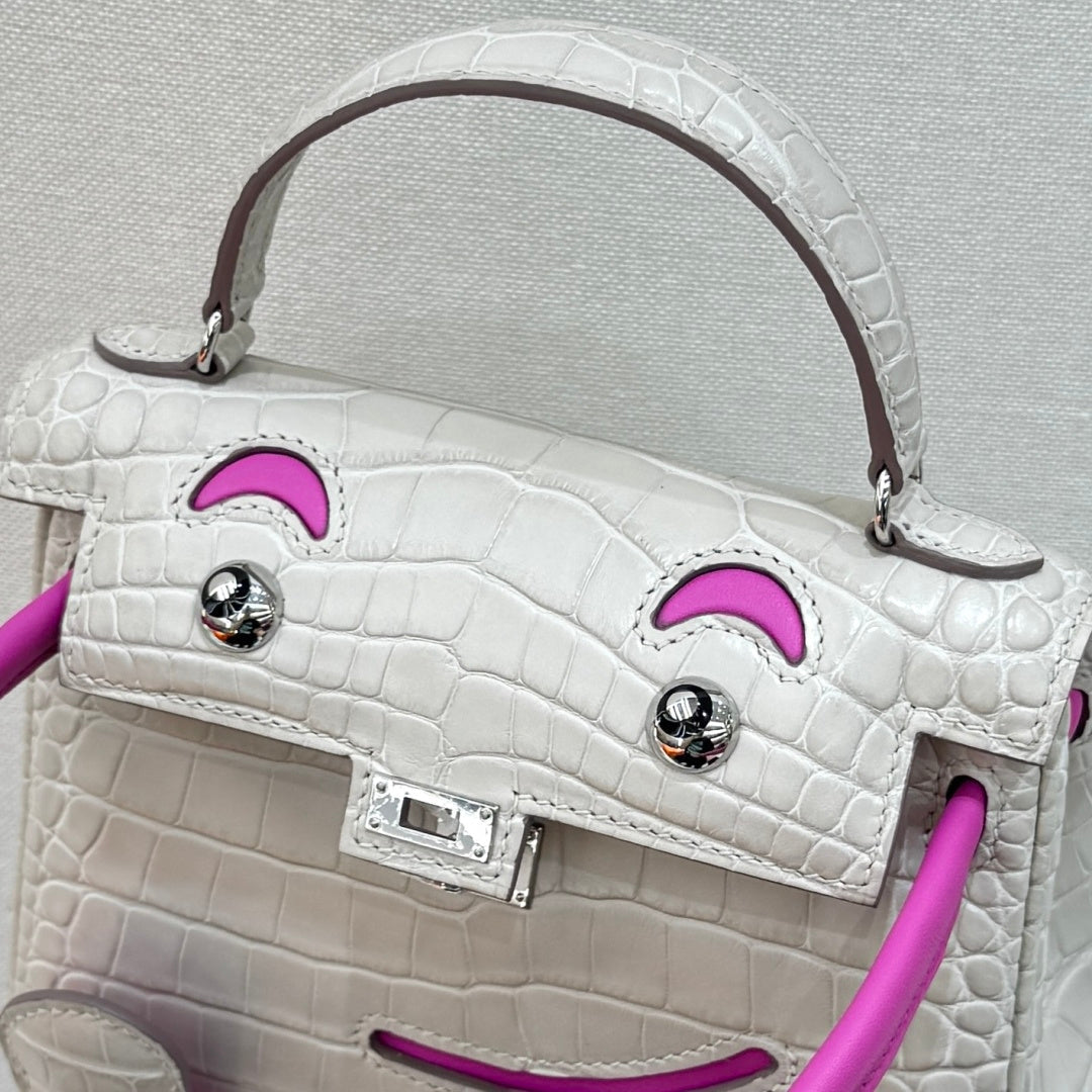 High-end Hermes 2026 Kelly Doll Picto Bag 16cm Crocodile Leather