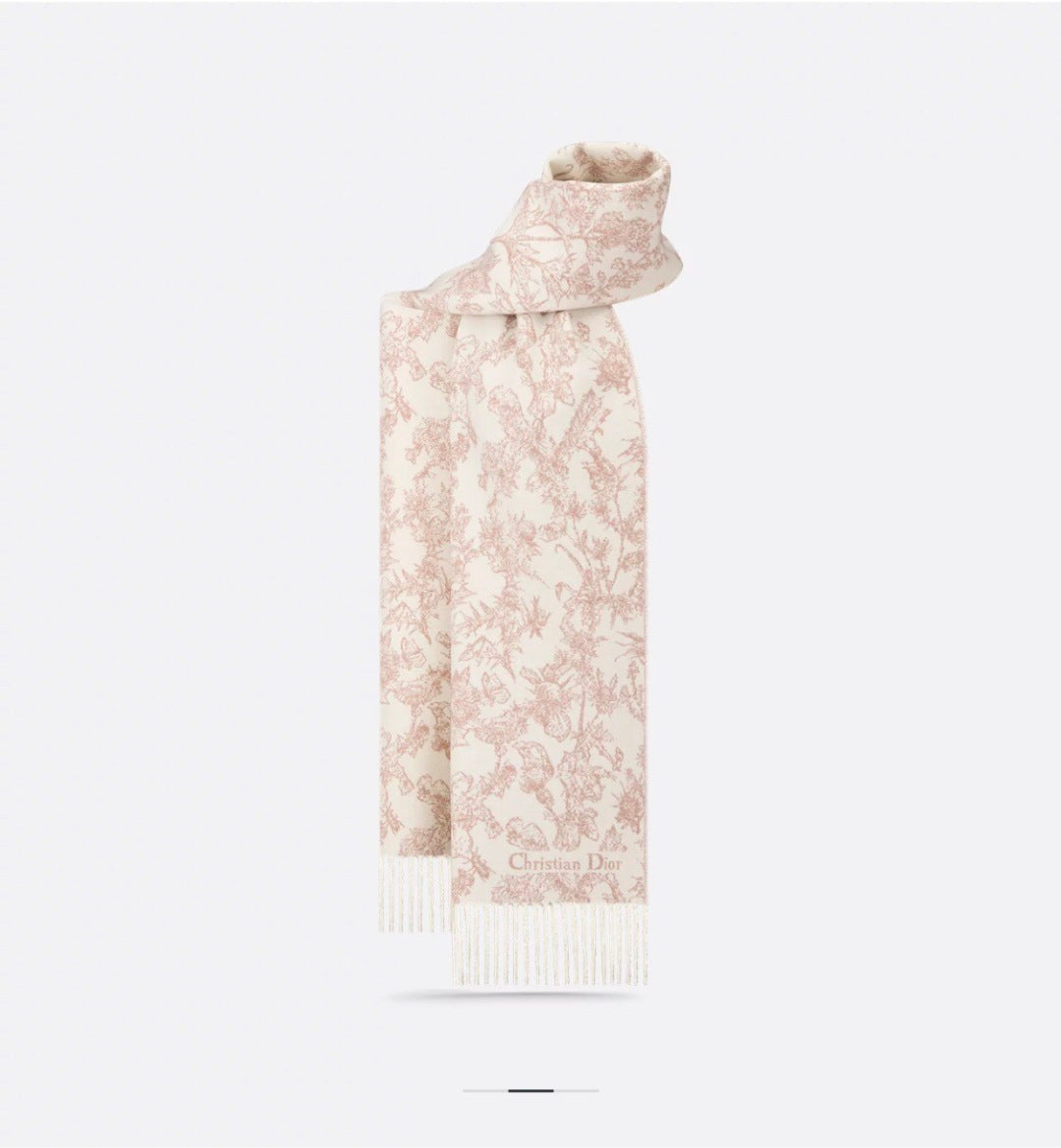 CD Embroidery Scarf 200CM Soft Beige Wool Cashmere 293451