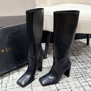 Alaia 2025 Square Toe High Heeled Boot Black Calfskin 558669