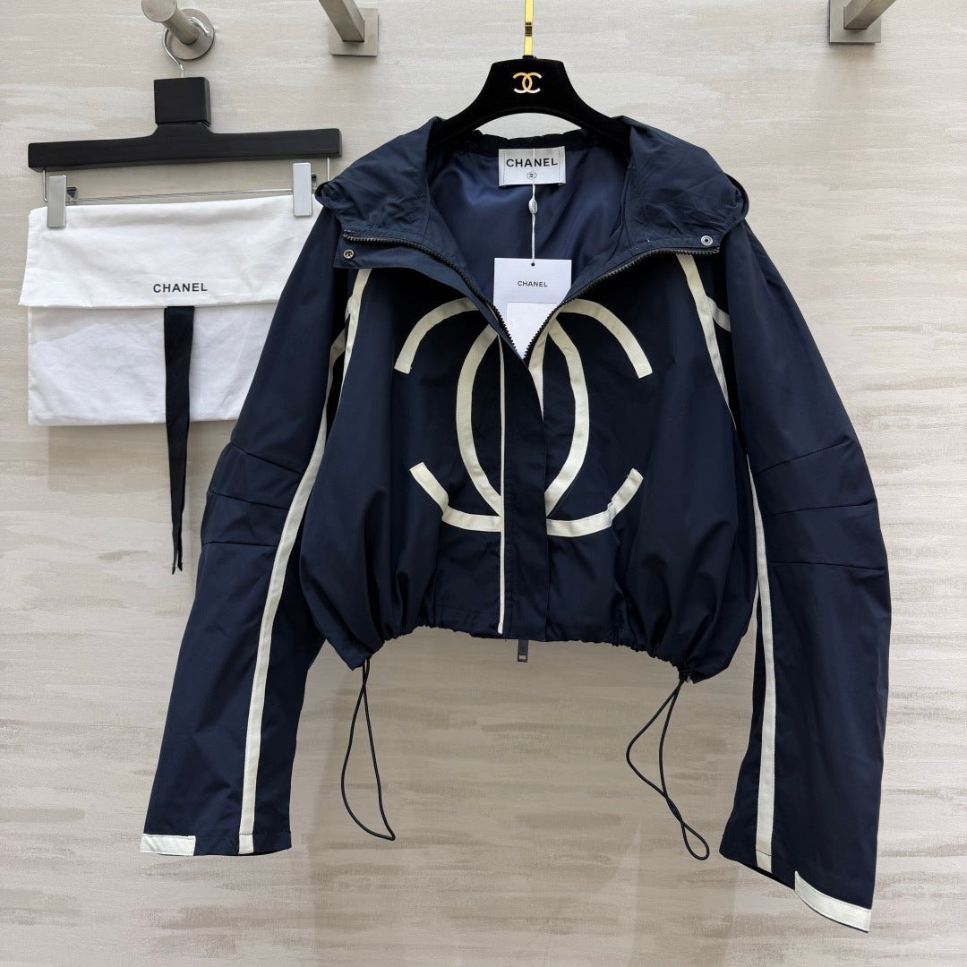 Chanel 2026 Premium Navy Blue Hooded Short Windbreaker 427430