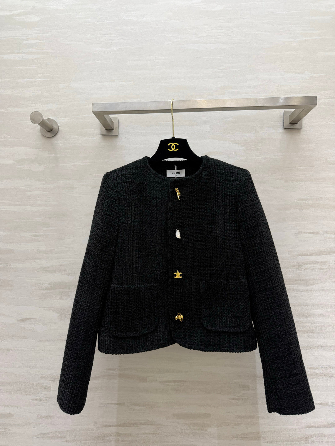 Celine 2026 Jacket White And Black Tweed Fabric 431317