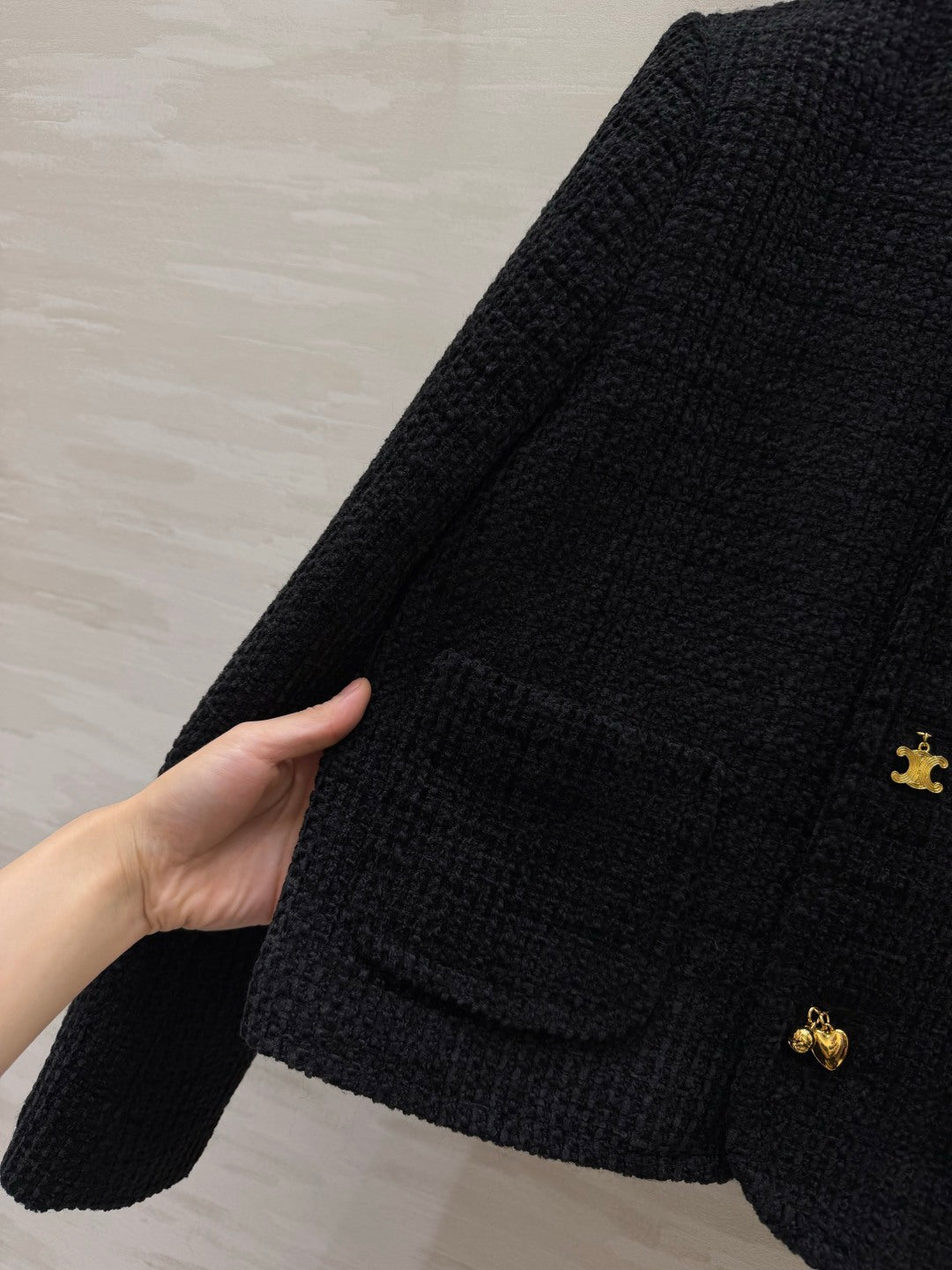 Celine 2026 Jacket White And Black Tweed Fabric 431317