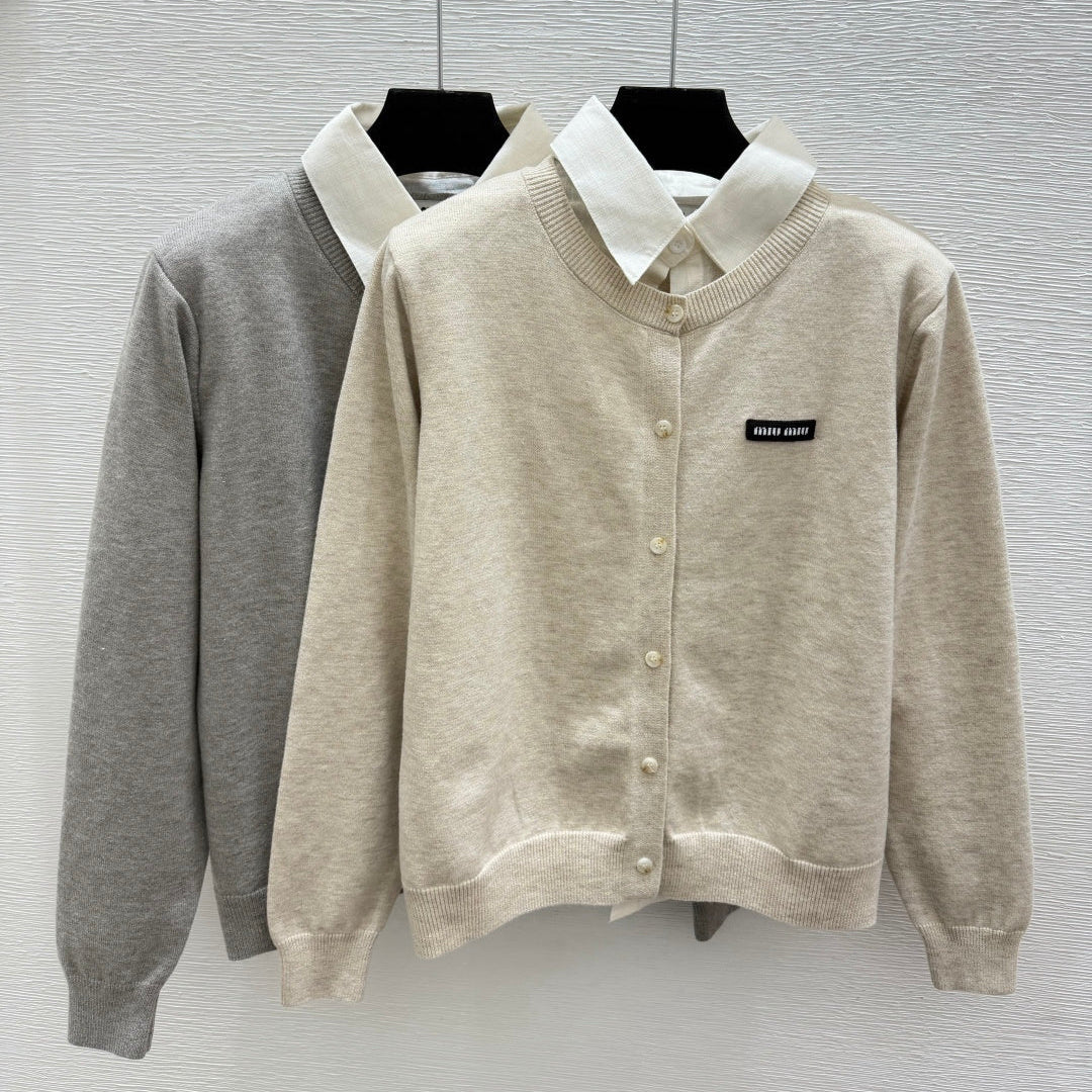 Miumiu 2026 Collar Knit Long-Sleeve Cardigan Wool 244676