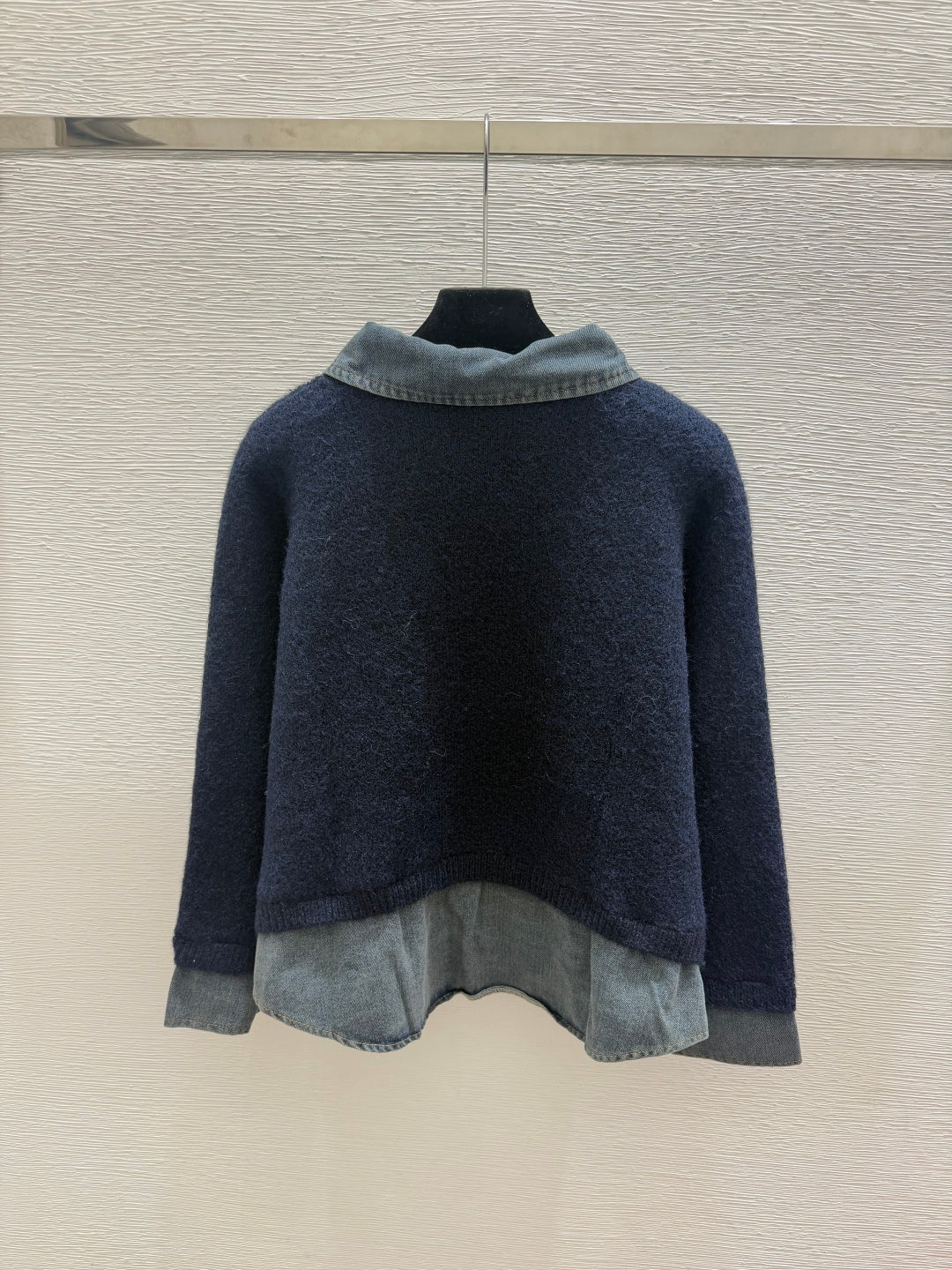 Miumiu 2026 Collared Knitted Long-Sleeve Cardigan Denim Wool 913512