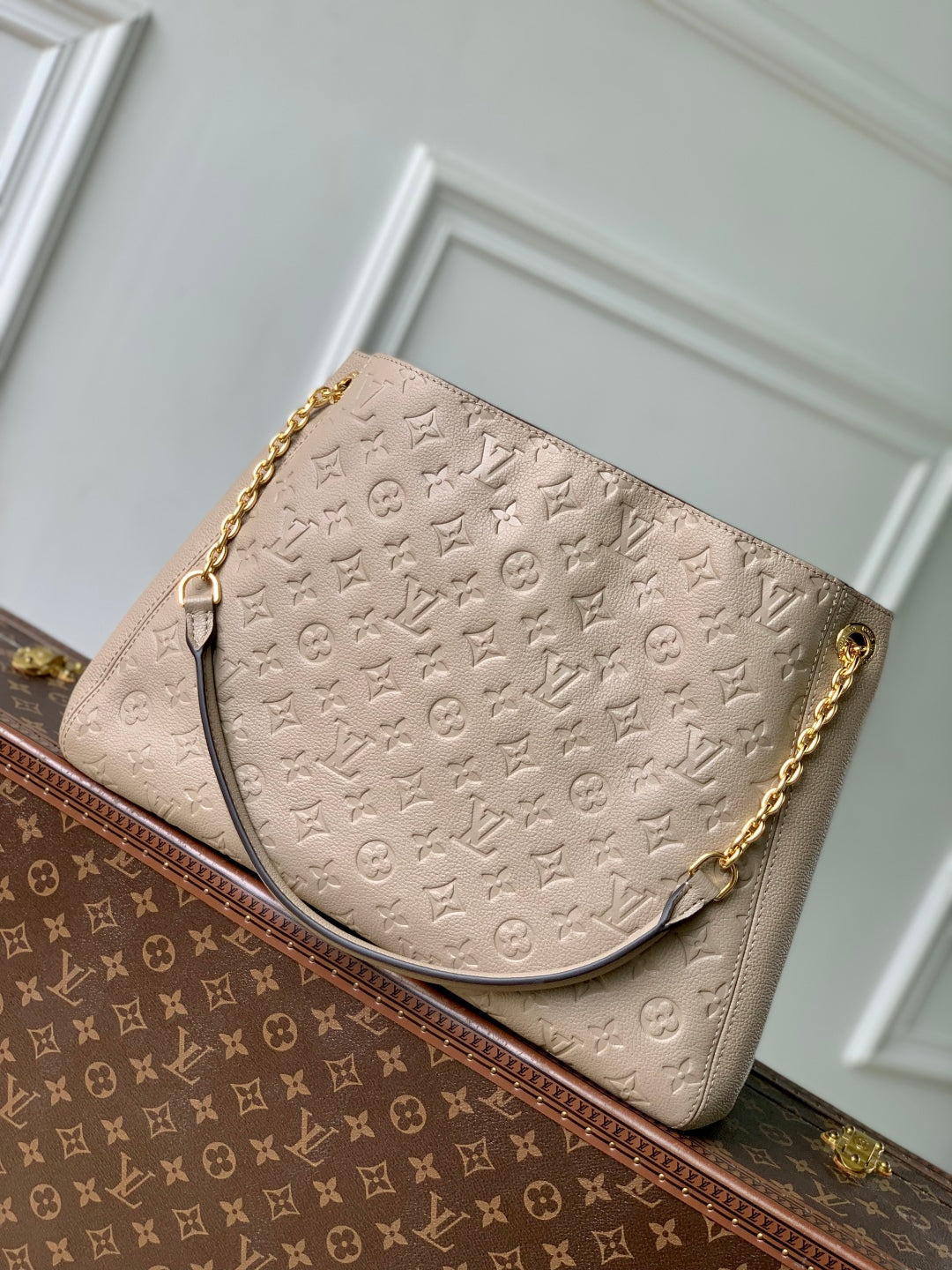 Anytime 42cm Tote Bag Beige Gold Empreinte leather 250557