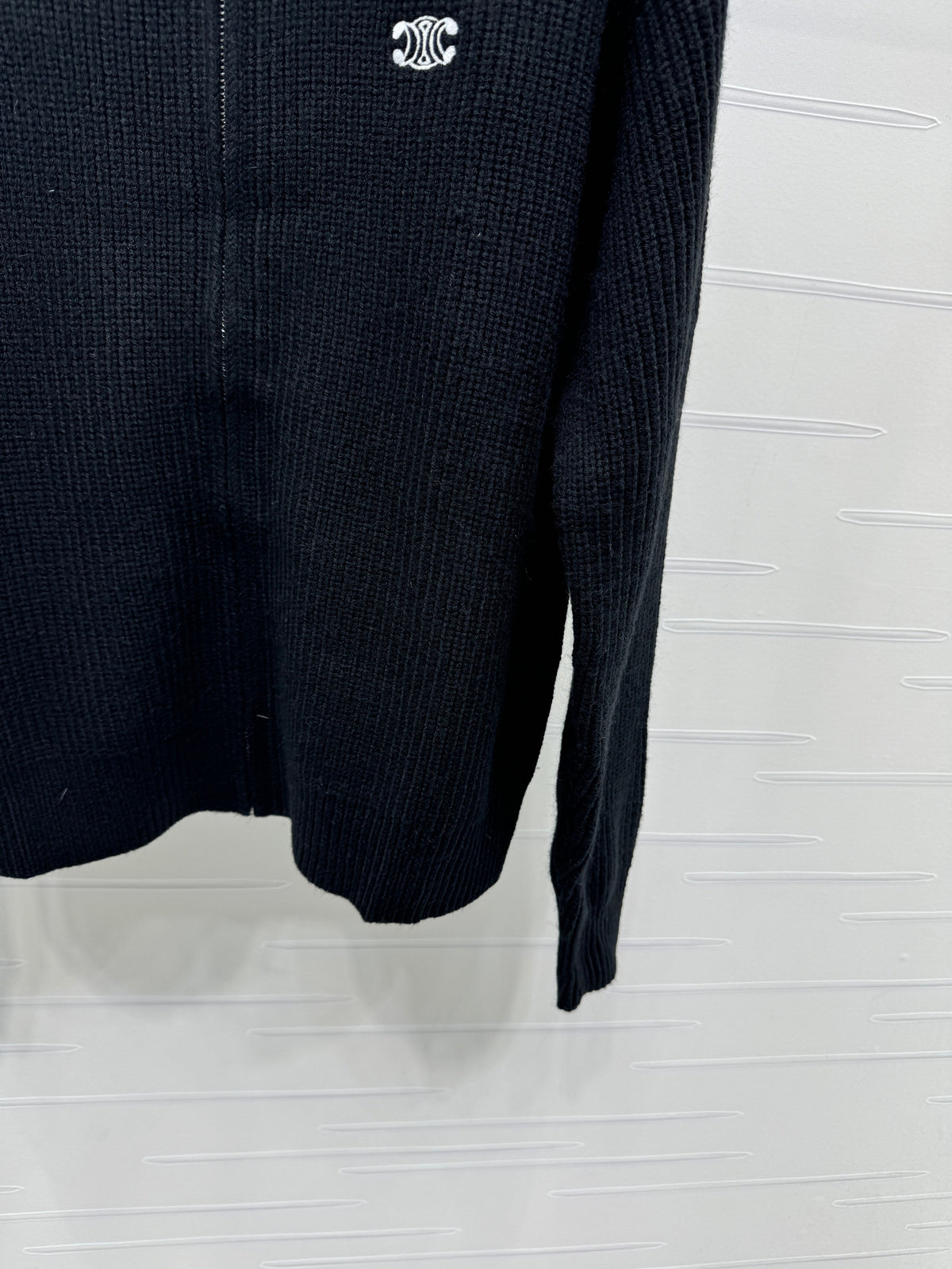 Celine 2026 Stand-up Collar Zip-up Long-sleeved Knit Cardigan Black Wool 430325