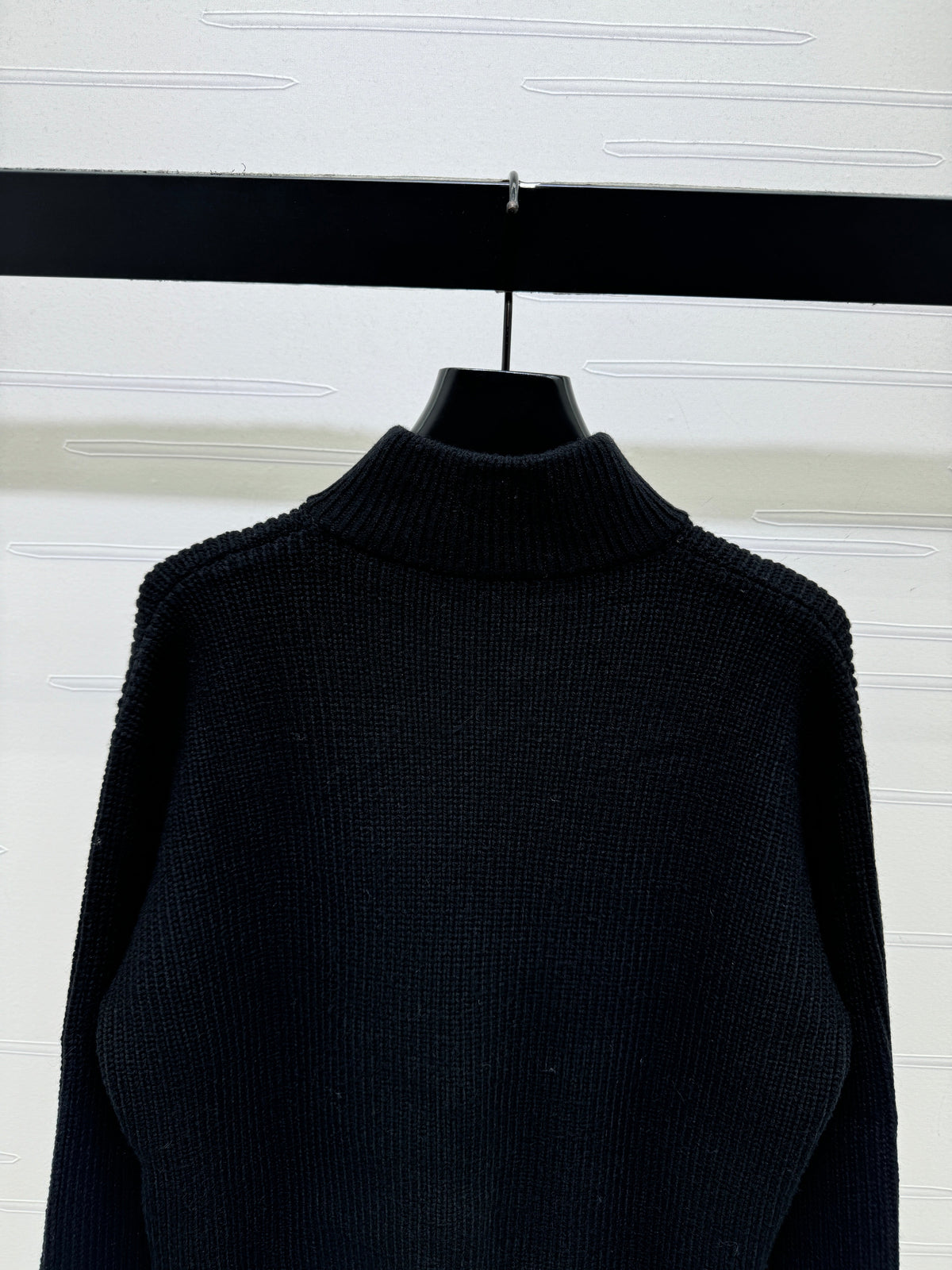 Celine 2026 Stand-up Collar Zip-up Long-sleeved Knit Cardigan Black Wool 430325