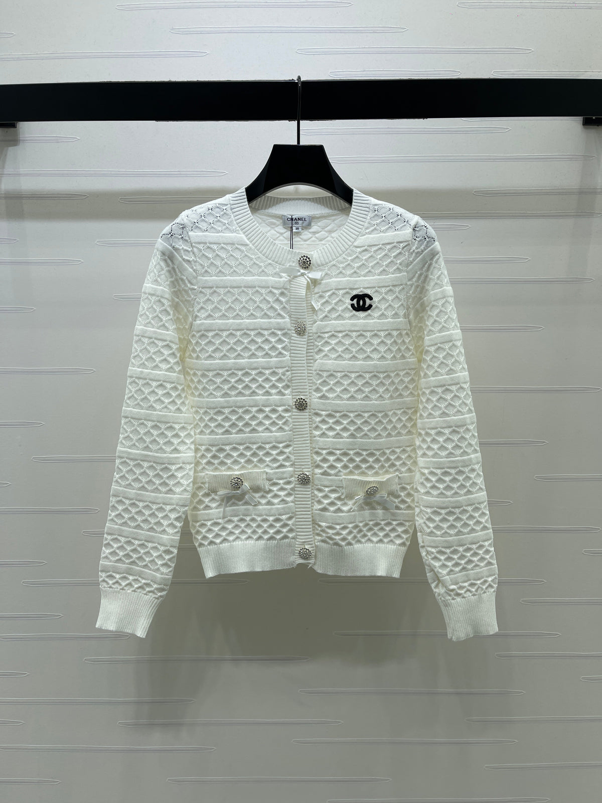 Chanel 2026 Ribbon Cardigan Black And White Wool 427250