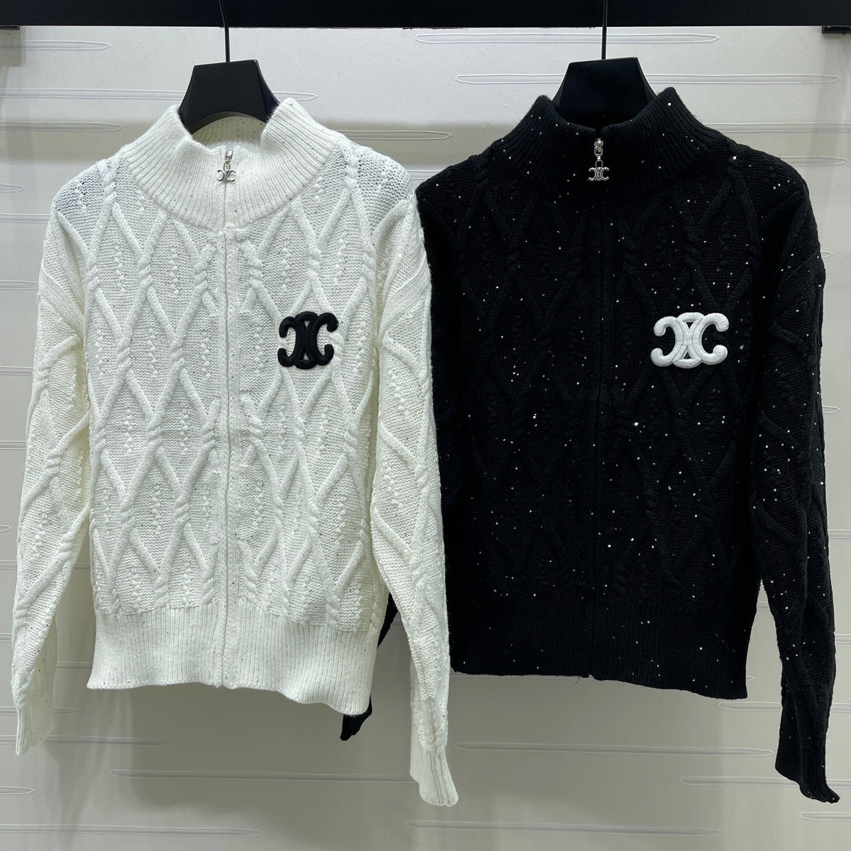 Celine 2026 Cable-Knit Zip-Up Cardigan Wool 430317