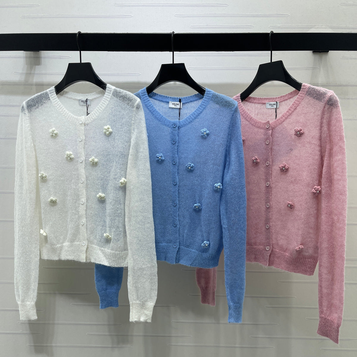Celine 2026 Flower Knit Long-Sleeve Cardigan Wool 430305