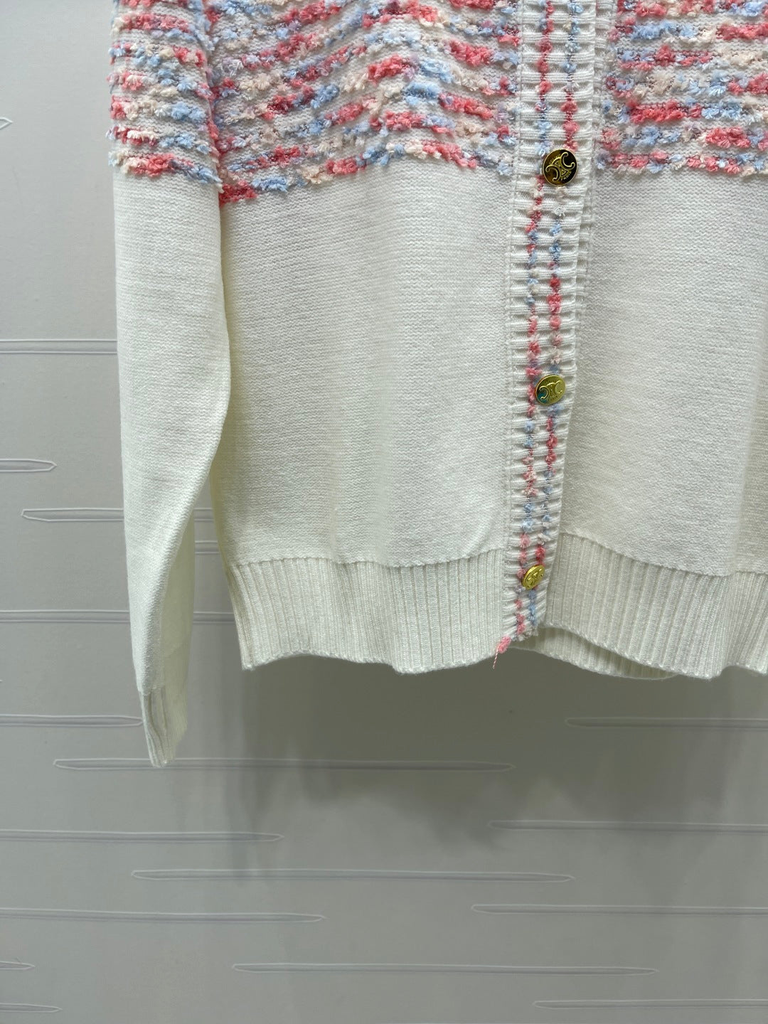 Celine 2026 Striped Colorful Crew Neck Long-Sleeve Cardigan Wool 433238