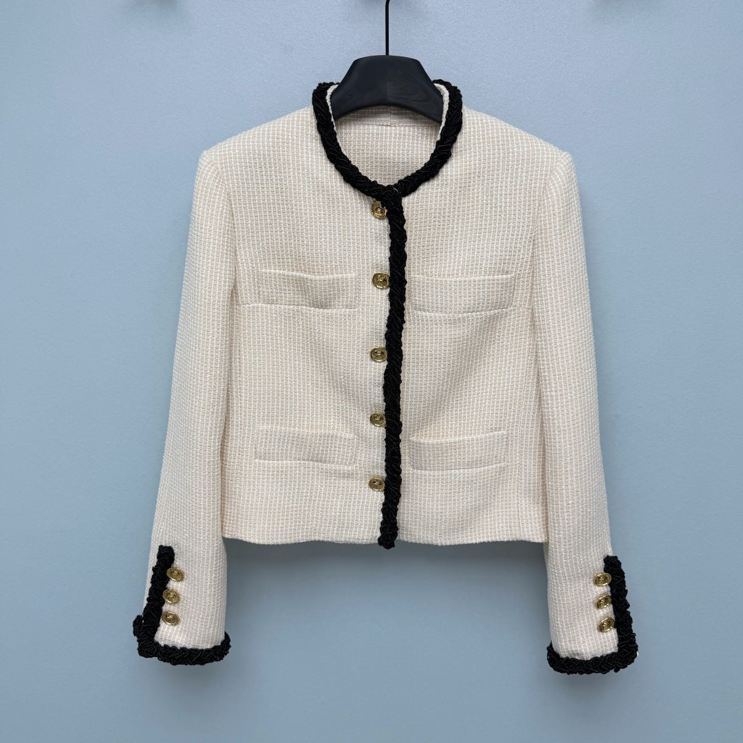 Chanel 2026 Jacket Cream Black Tweed Fabric 425022