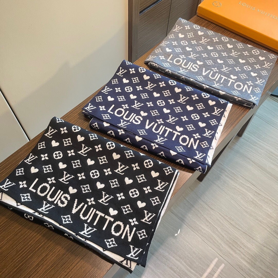LV  Latest Style Scarf 180cm Dark Blue Knitted Cashmere 973140