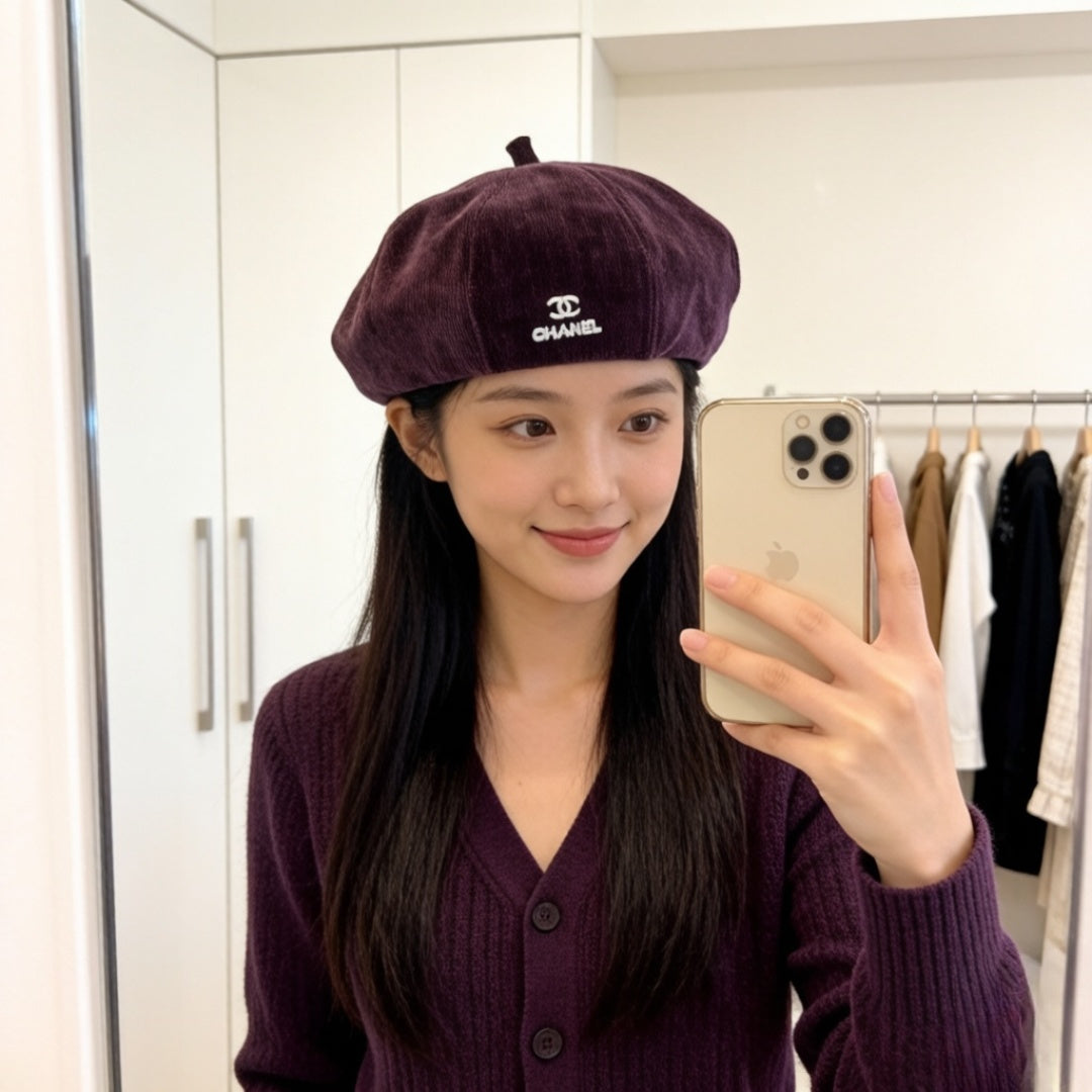 Chanel Corduroy Beret Hat 512572
