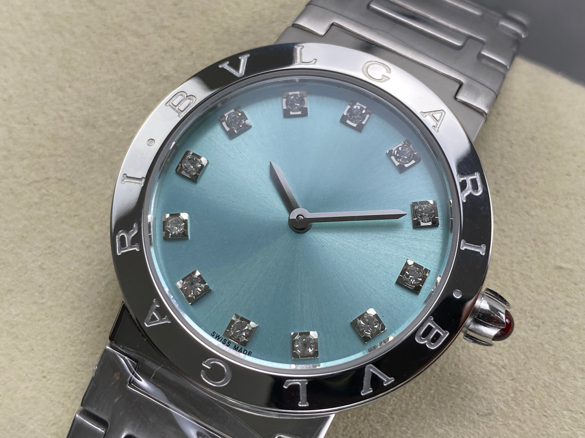 BVLGARI 33mm Blue Dial Diamond Numerals Steel