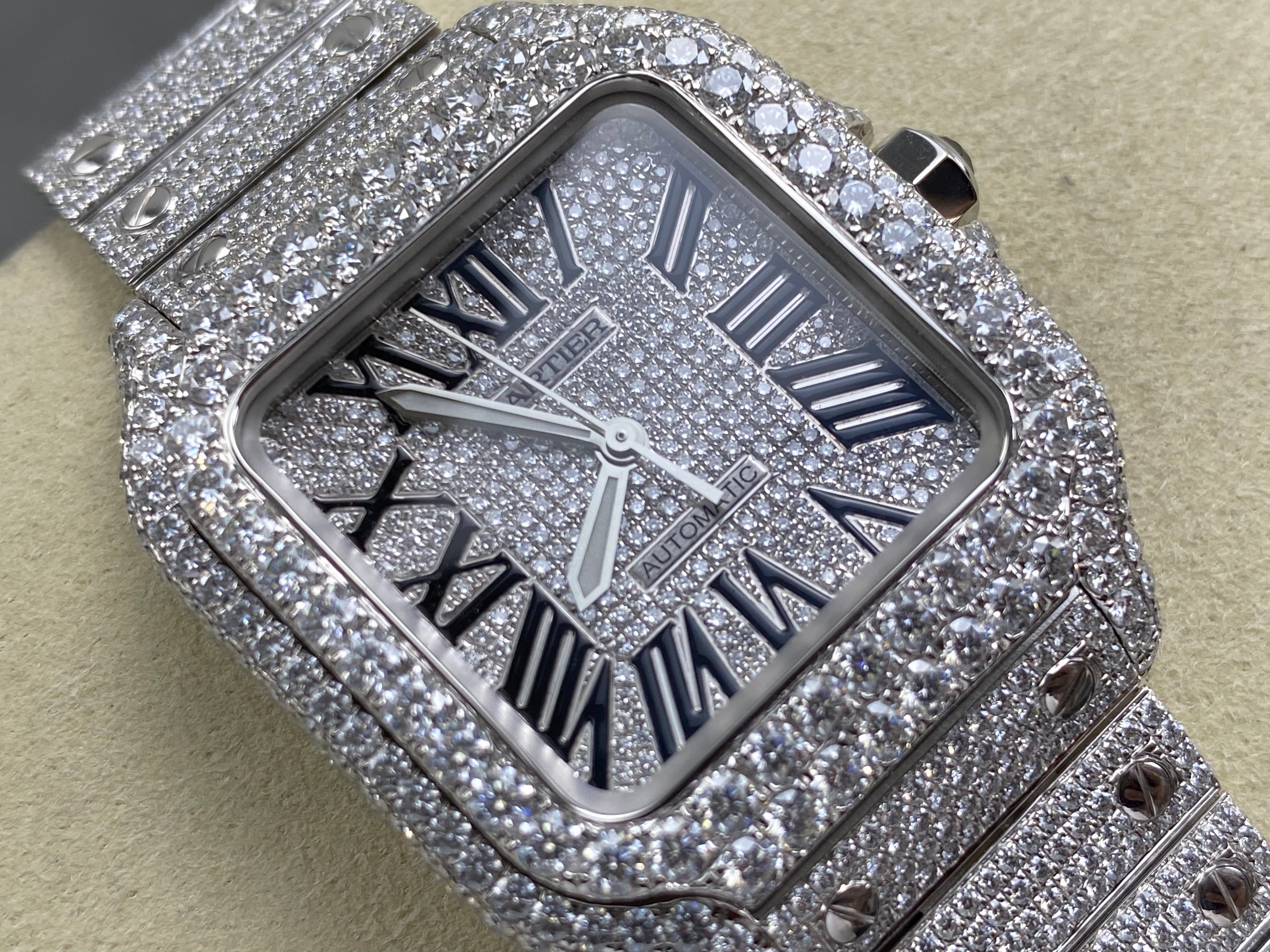 Cartier Santos 35mm Diamond Dial Sliver Full Diamond