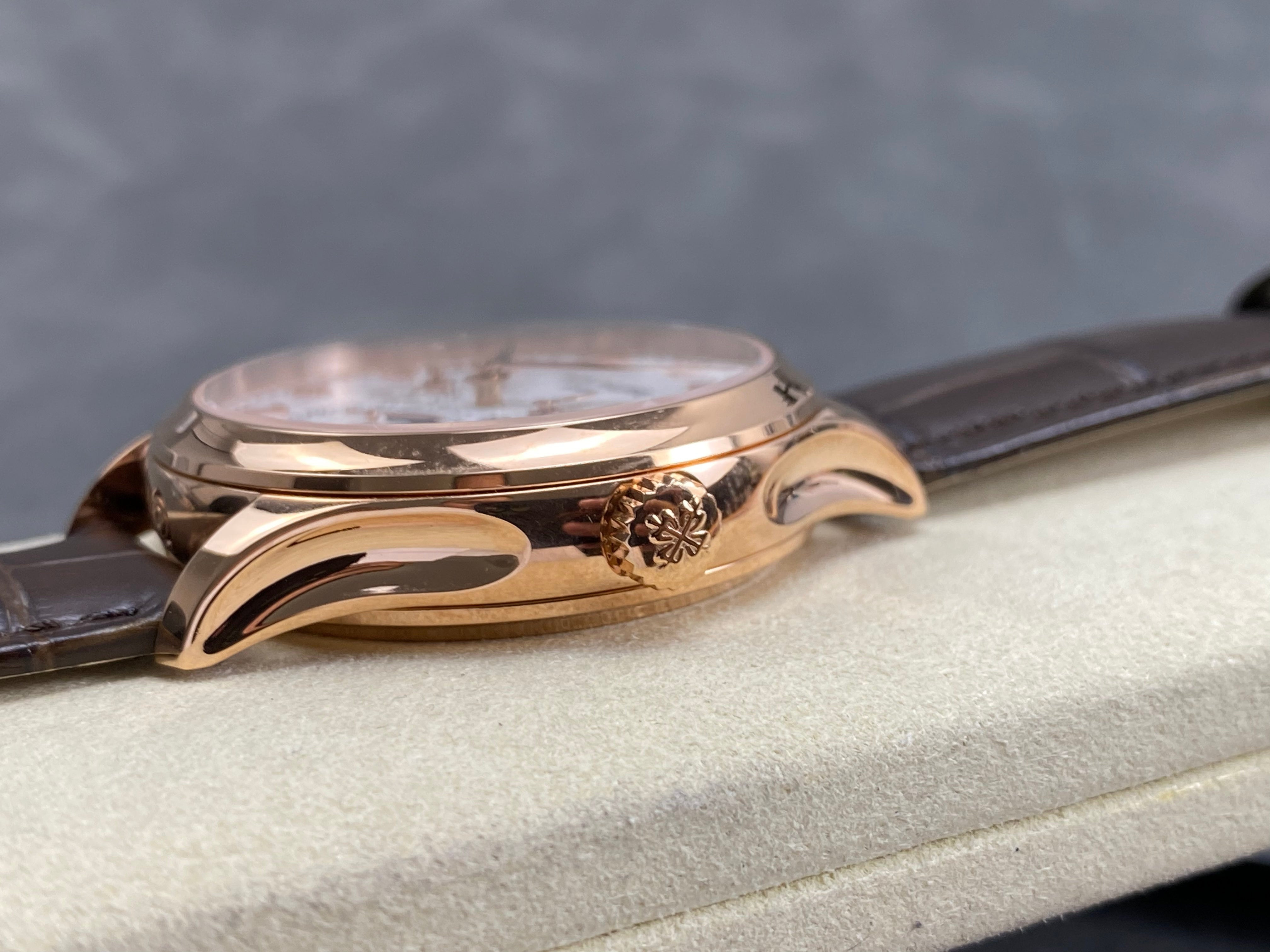 Patek Philippe Perpetual Calendar 39mm Rose Gold Case Brown Leather Strap