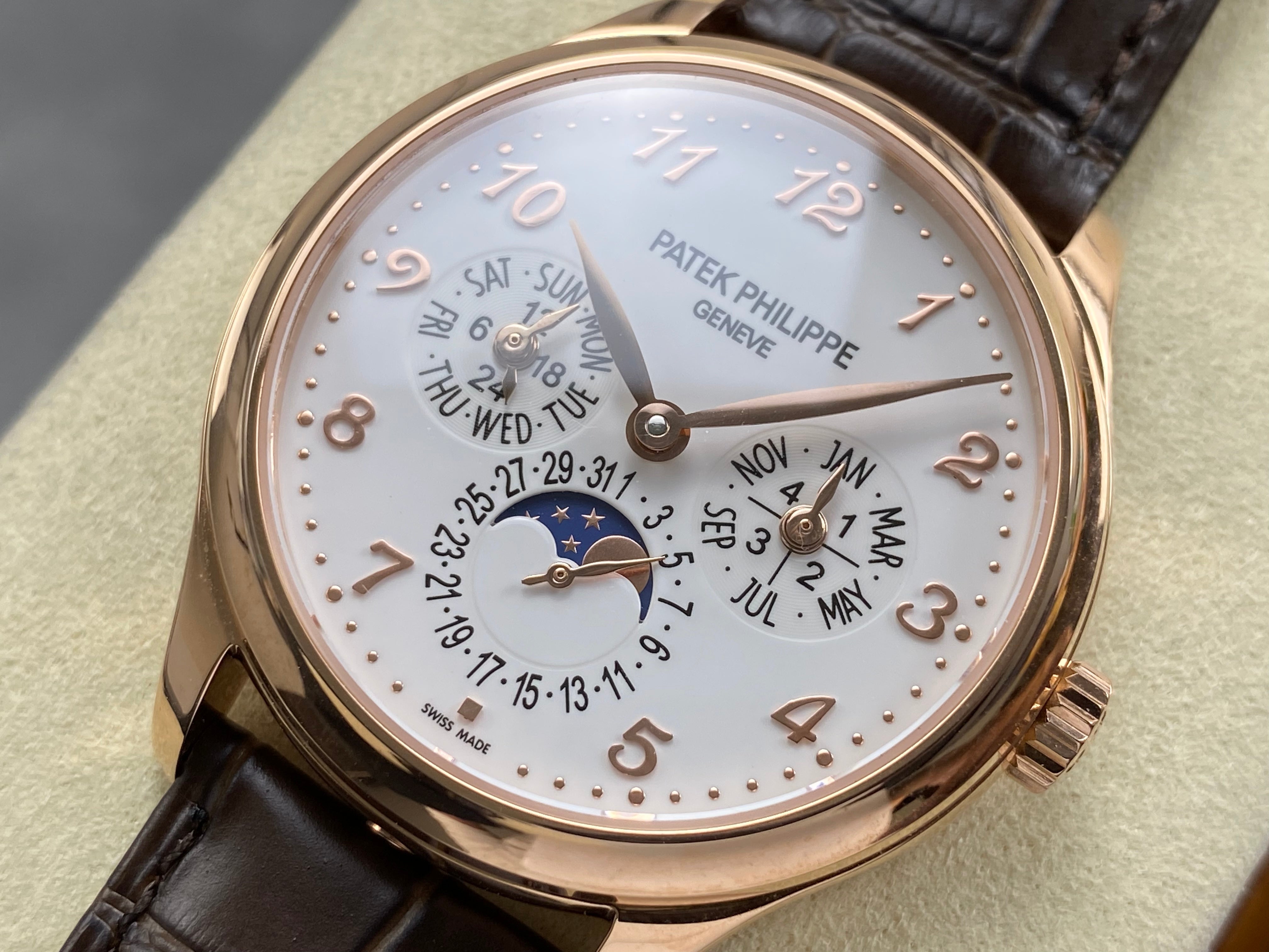 Patek Philippe Perpetual Calendar 39mm Rose Gold Case Brown Leather Strap