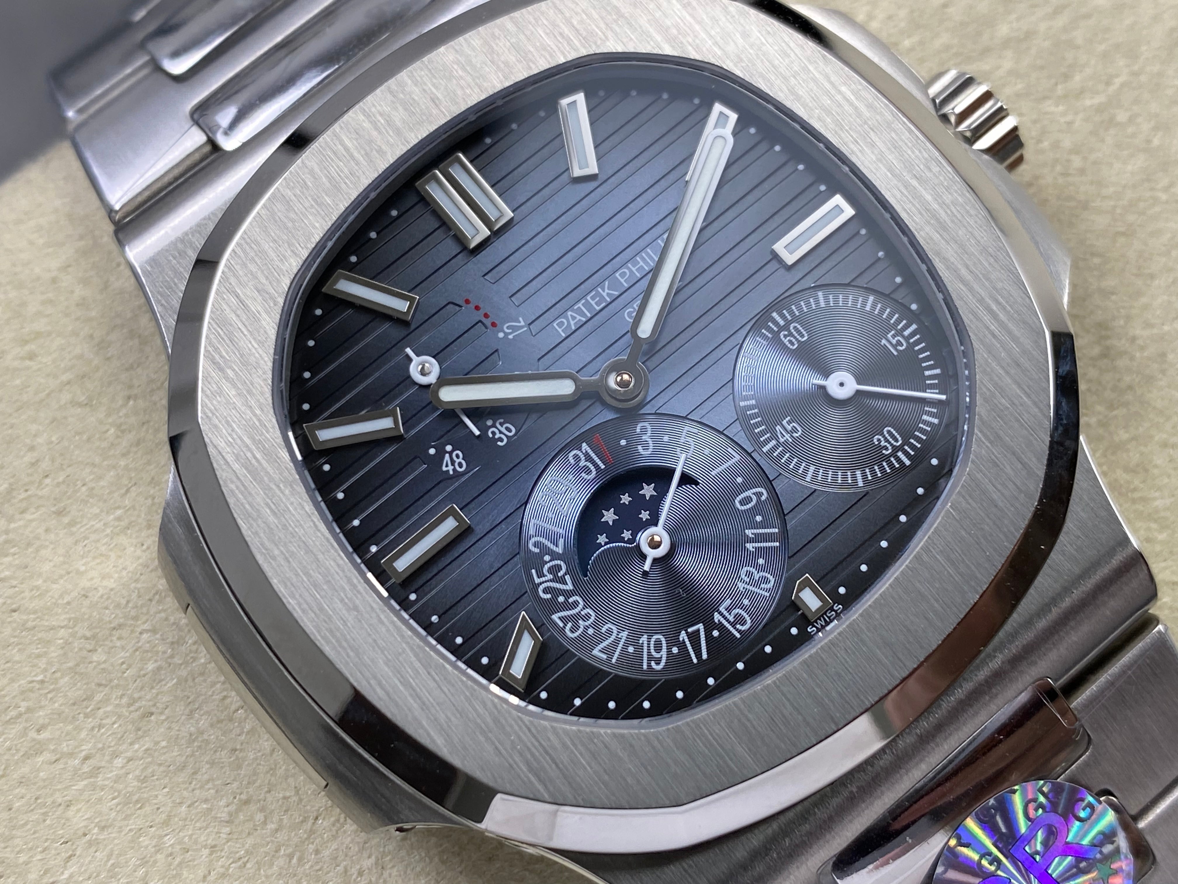 Patek Philippe Nautilus Set Moon Phase Stainless Steel 40mm Blue Dial Watch