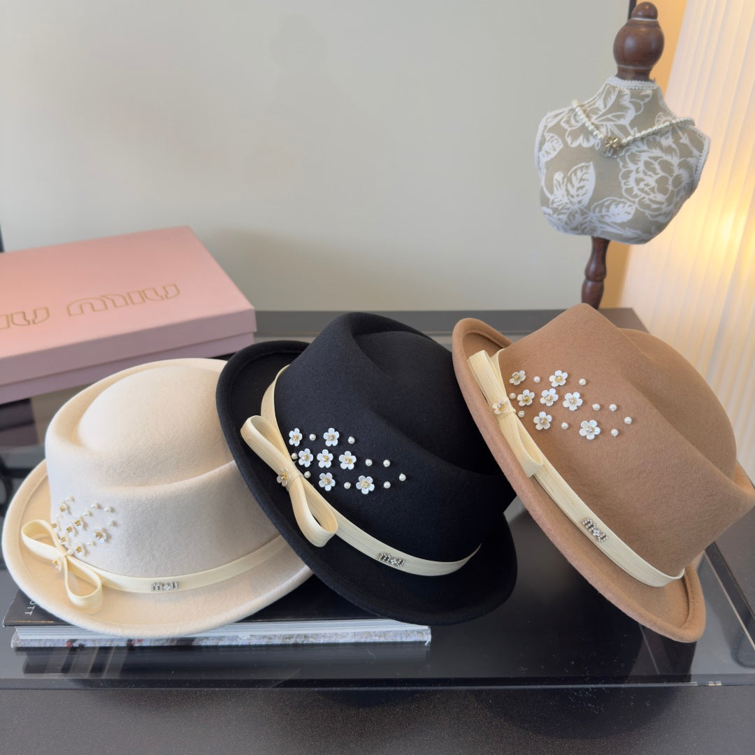 Miumiu Felt Hat With Ribbon And Flower 477646