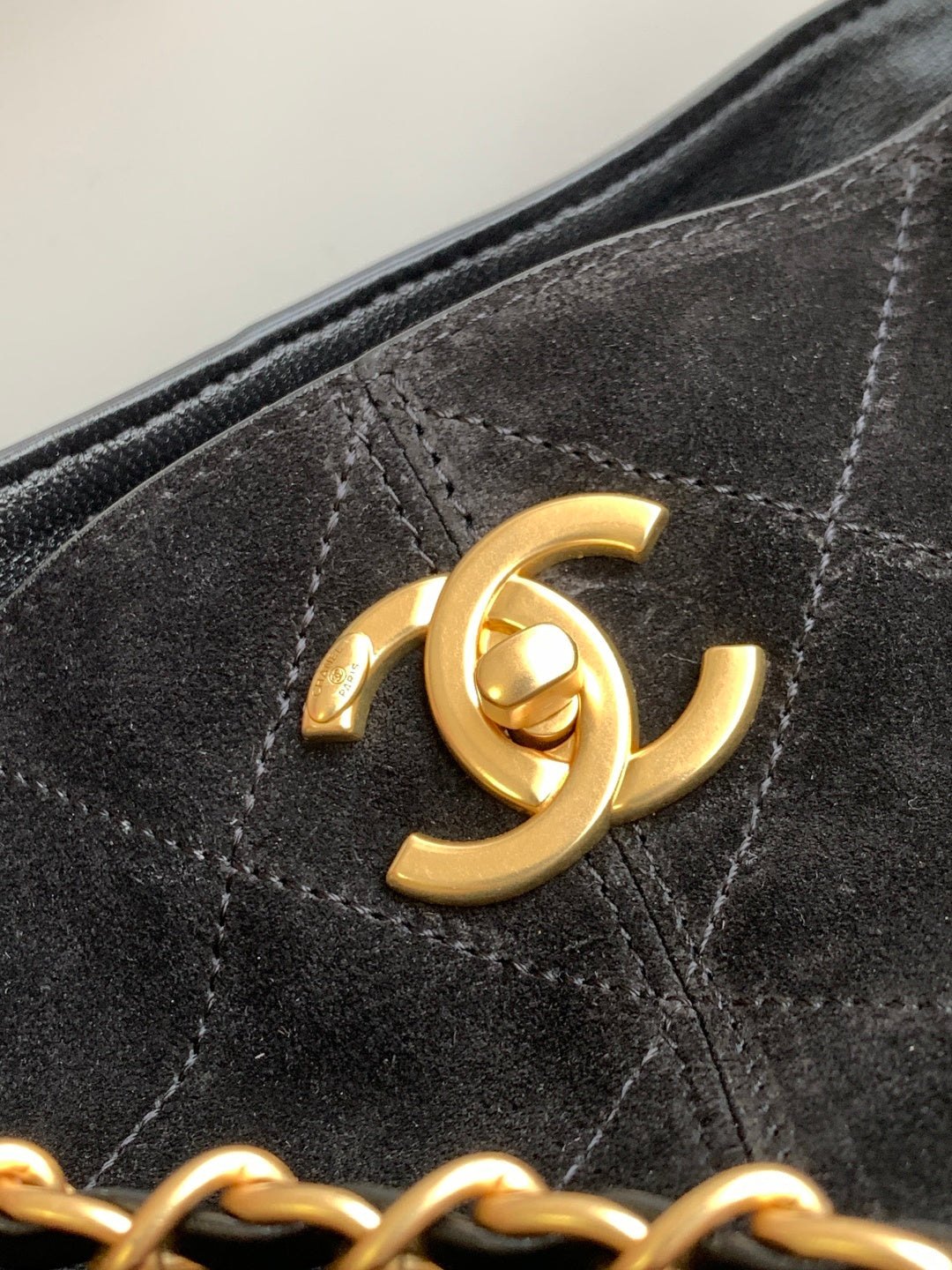 Chanel 2026 Stitched Shopping Bag 36cm Black Suede Calfskin 348237