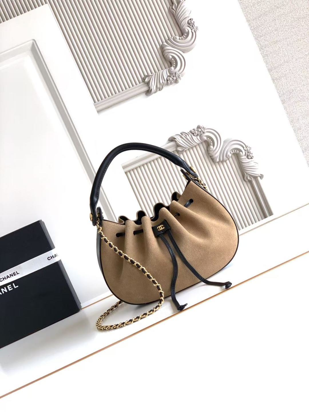 Chanel 2026 Drawstring Cloud Bucket Bag 32cm Suede Calfskin